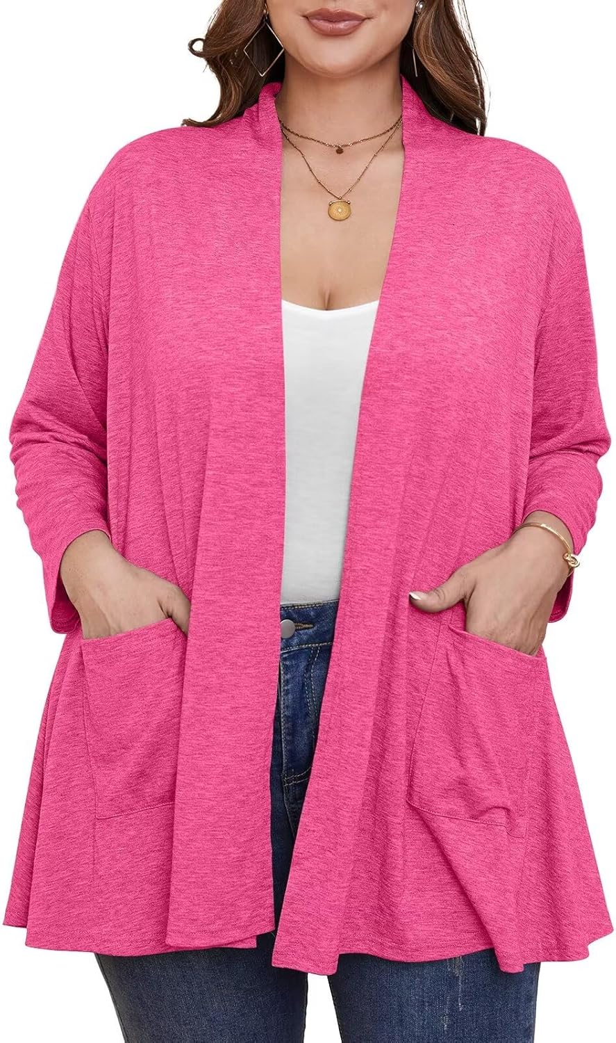 BELAROI Women Cardigan Casual Lightweight Plus Size Cardigan 3/4 Sleeve Open Fro...