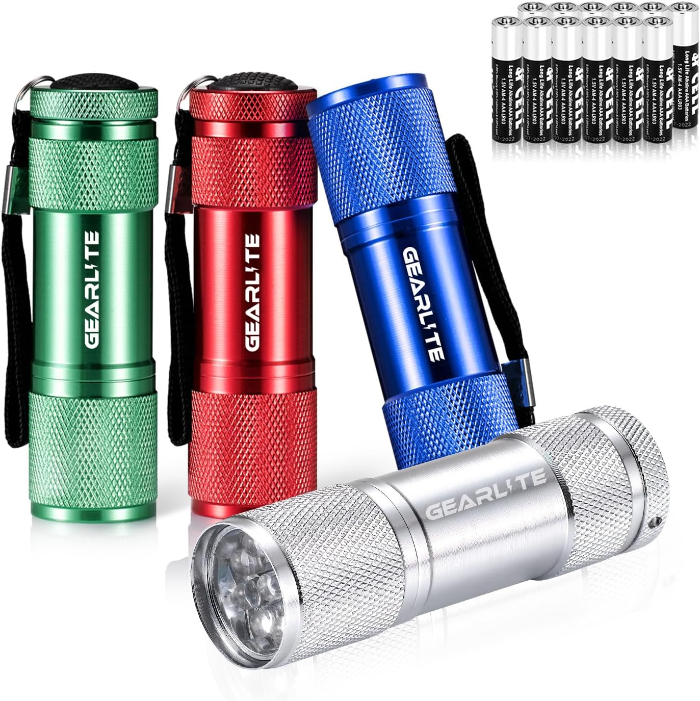 GEARLITE Small LED Torch, 4 Pack Small Torches LED Super Bright with 9 LEDs, Col...