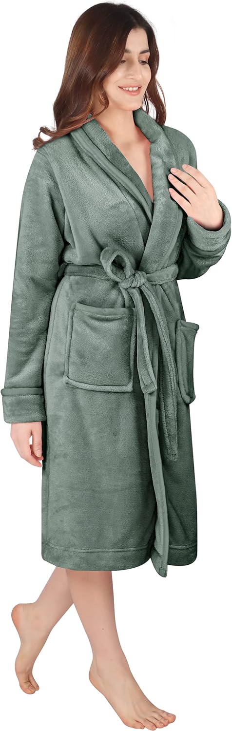 NY Threads Luxury Women’s Dressing Gown Super Soft Fleece Bath Robe Cozy Shawl C...