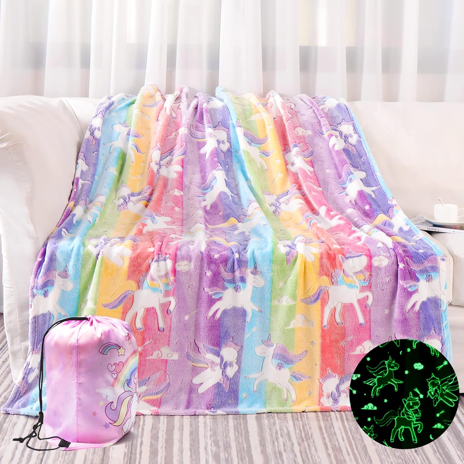 Glow in The Dark Blanket Unicorns Gifts for Girls, Soft Blanket 3 4 5 6 7 8 9 10...