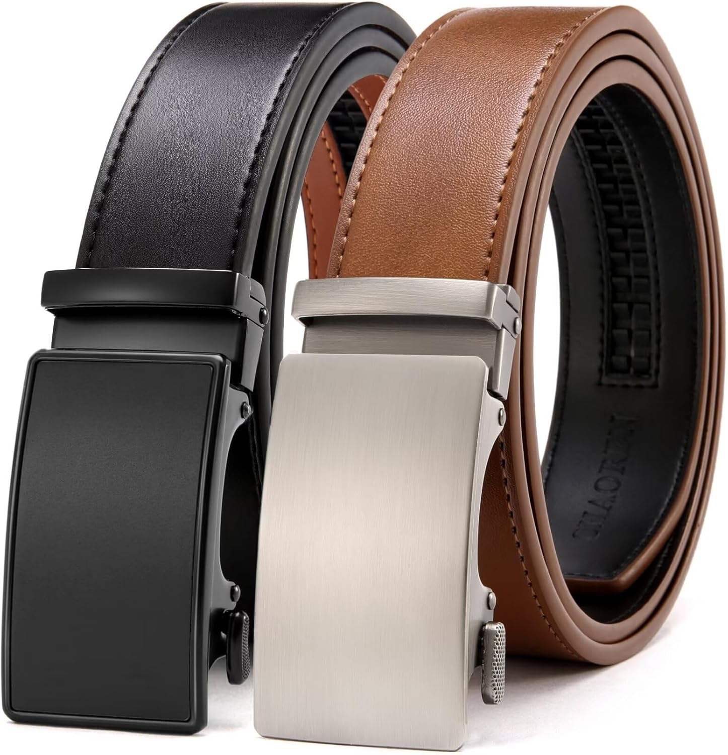 CHAOREN Leather Belts for Men 2 Pack - Ratchet Belt 1 3/8" in Gift Set Box - Mic...