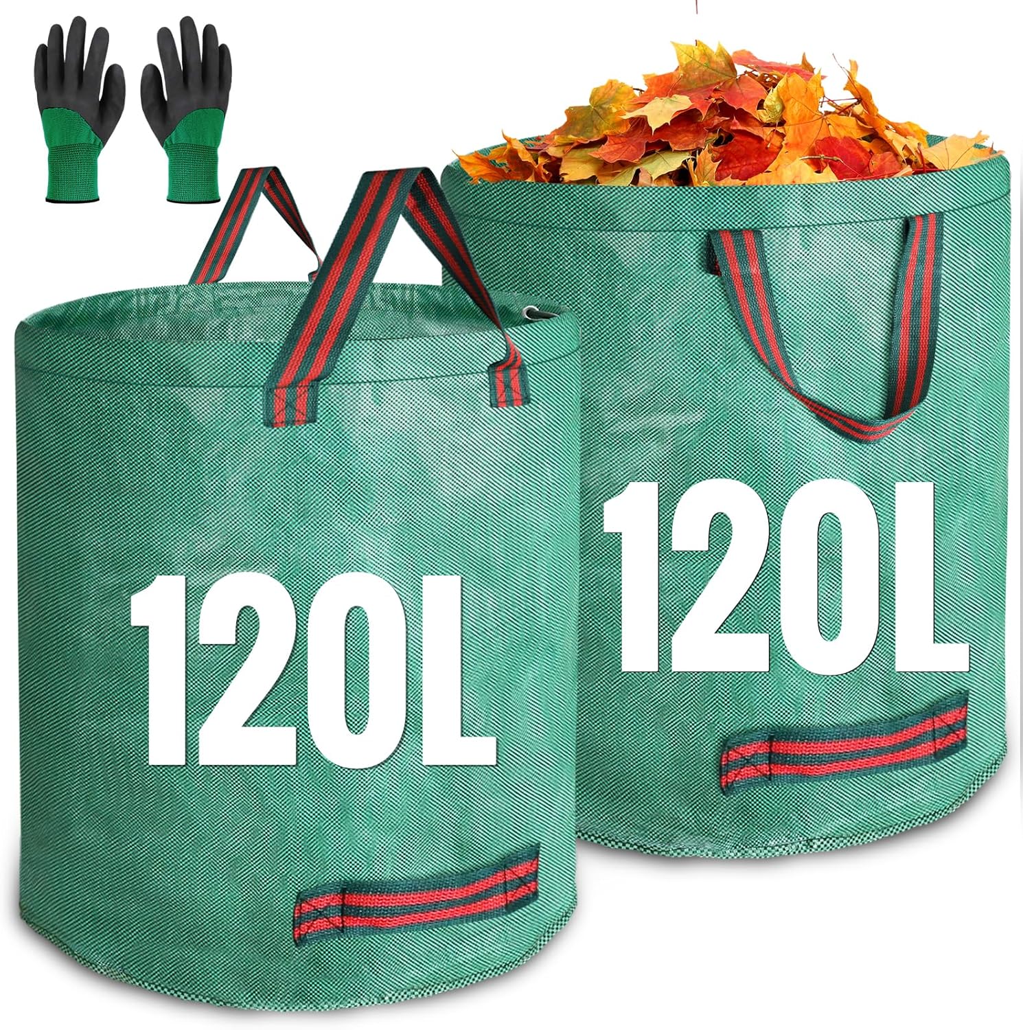 JARDILIFE Garden Waste Bags Heavy Duty 120 120 Litre 2 Pack, Reusable Garden Sac...