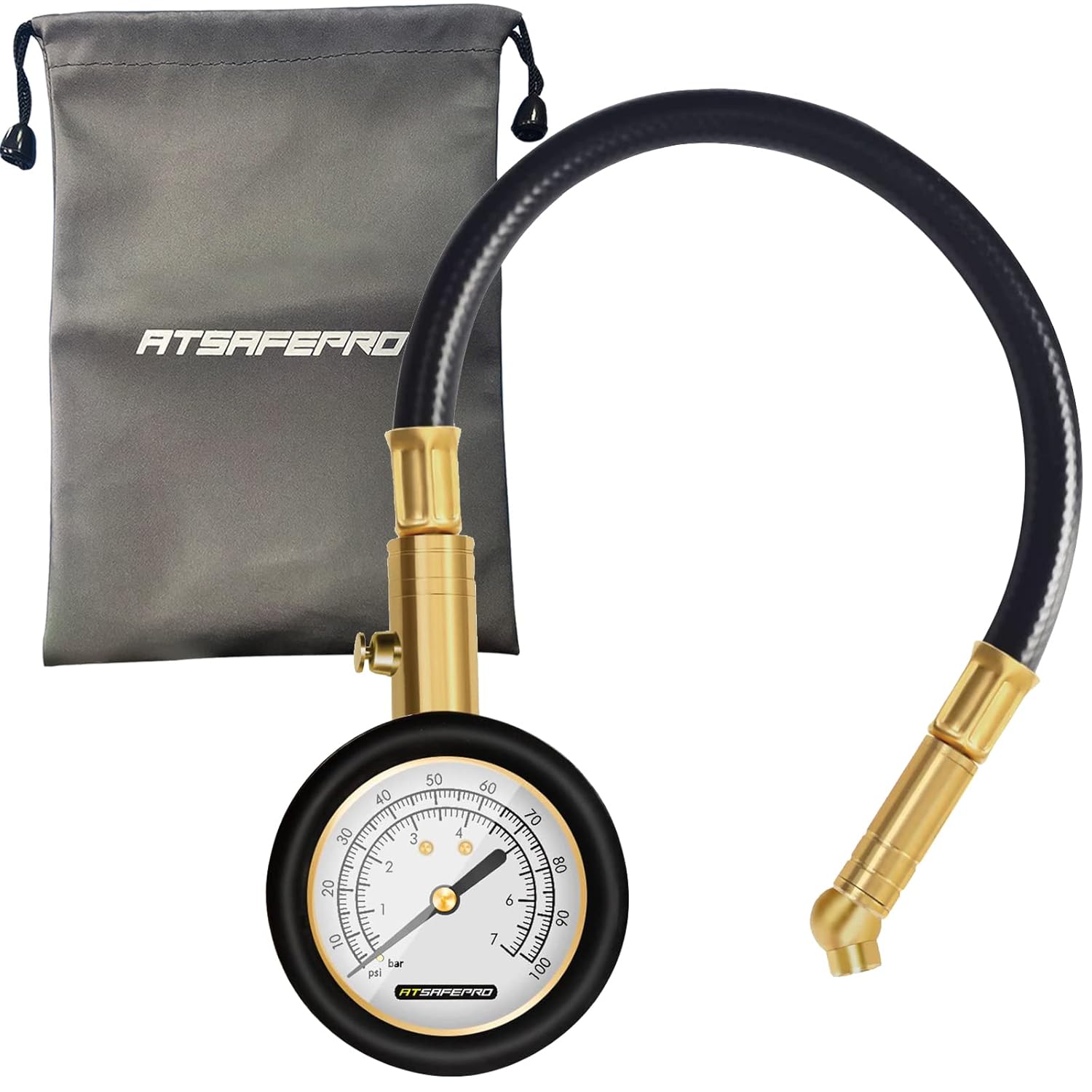 ATsafepro Tyre Pressure Gauge 100 Psi 7 Bar, Accurate Car Tyre Gauges with Flexi...
