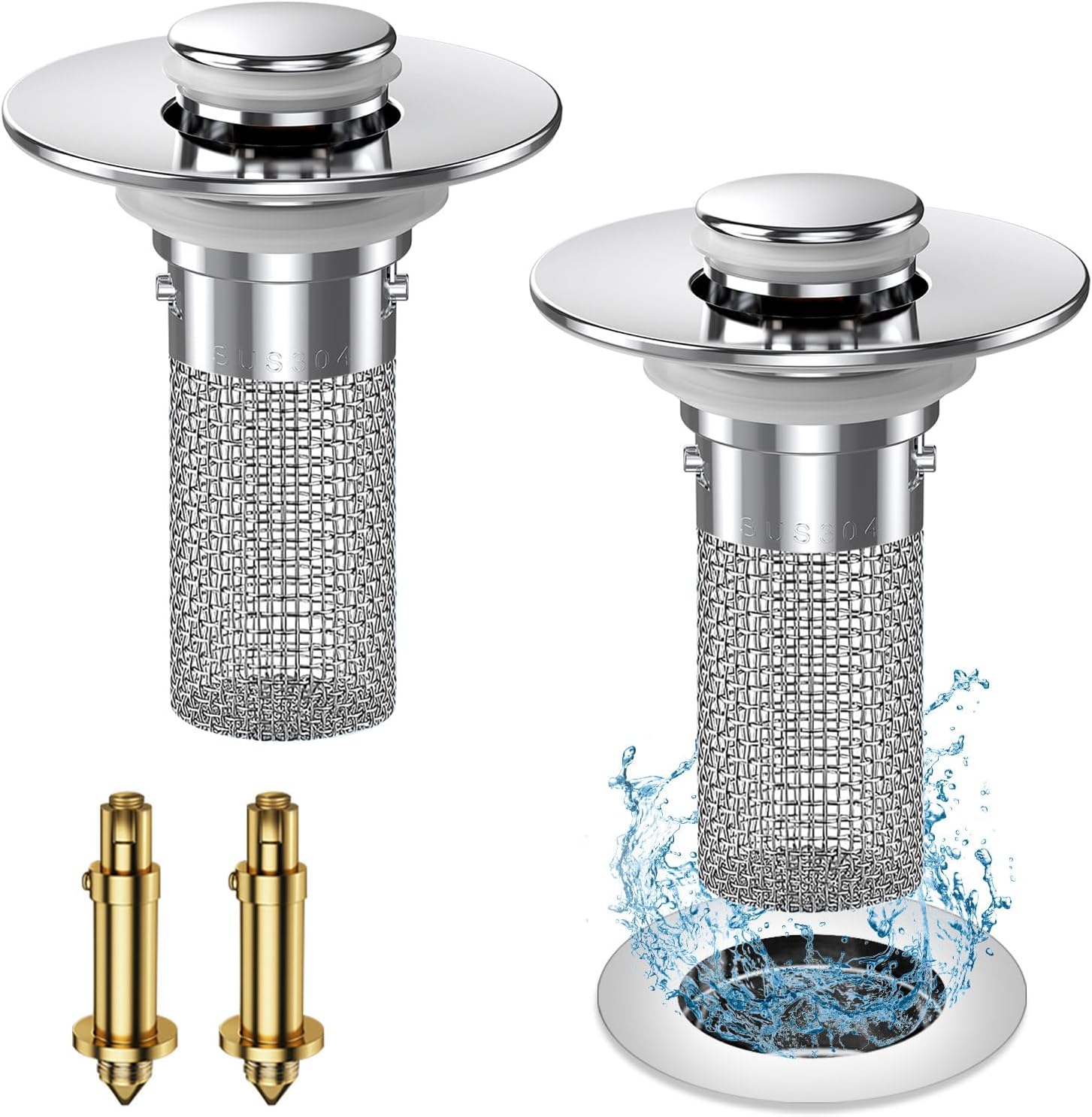 2PC Bathroom Sink Stopper Hair Catcher, Pop Up Sink Drain Filter with Removable...