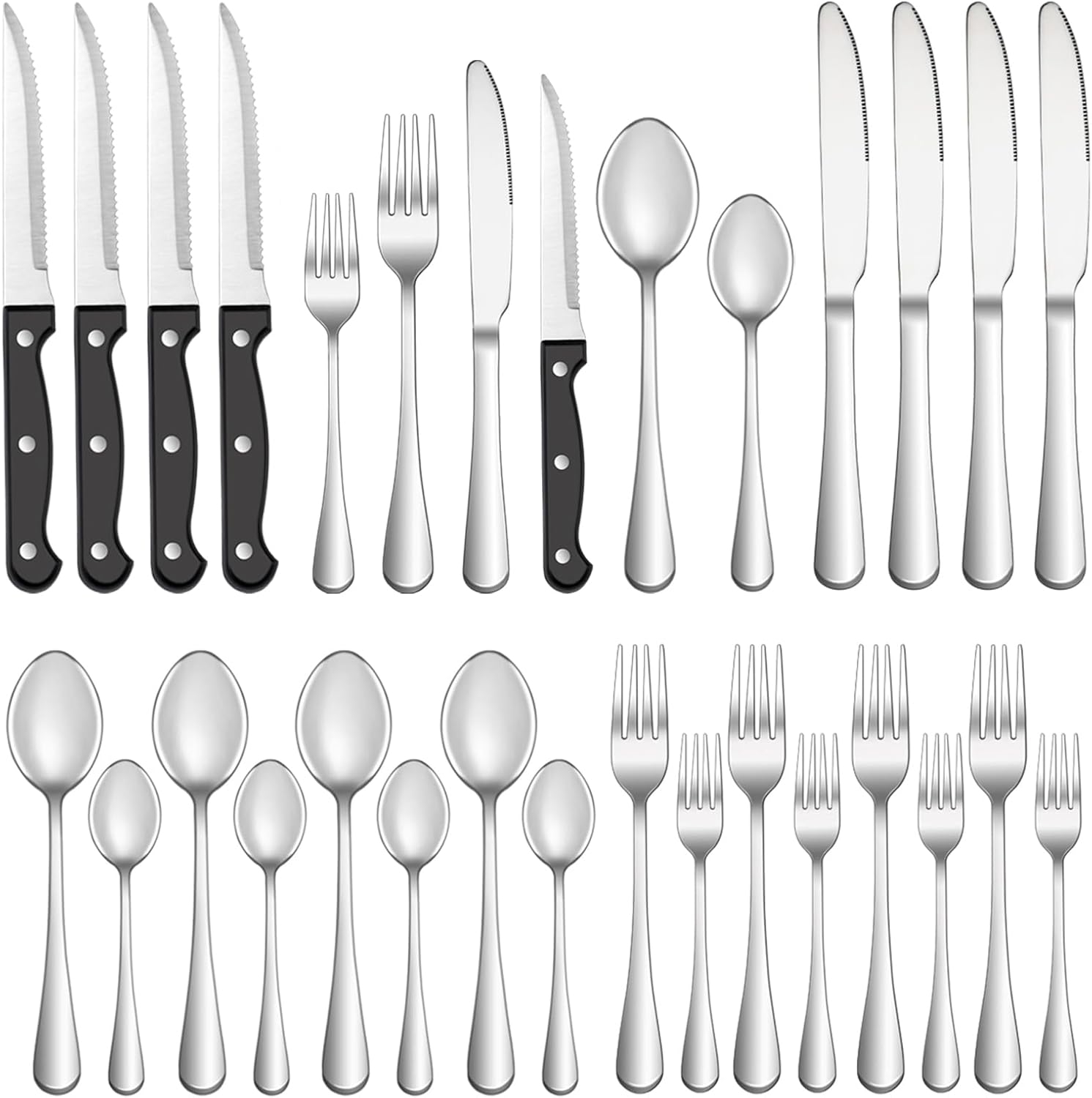 24 Pcs Silverware Set with Steak Knives Service for 4,Stainless Steel Flatware S...