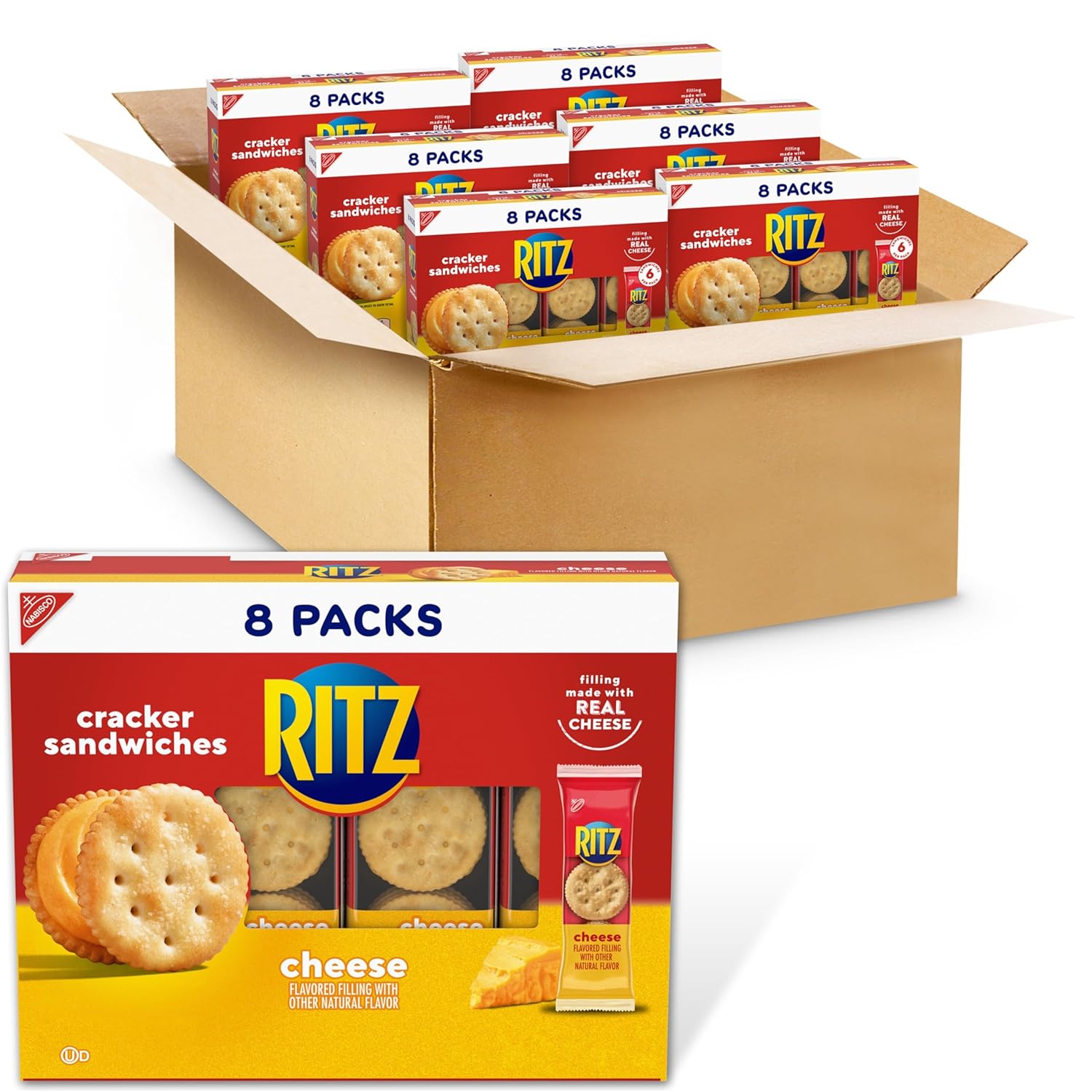 RITZ Cheese Sandwich Crackers, School Snacks, 48 Snack Packs (6 Boxes, 8 Cracker...