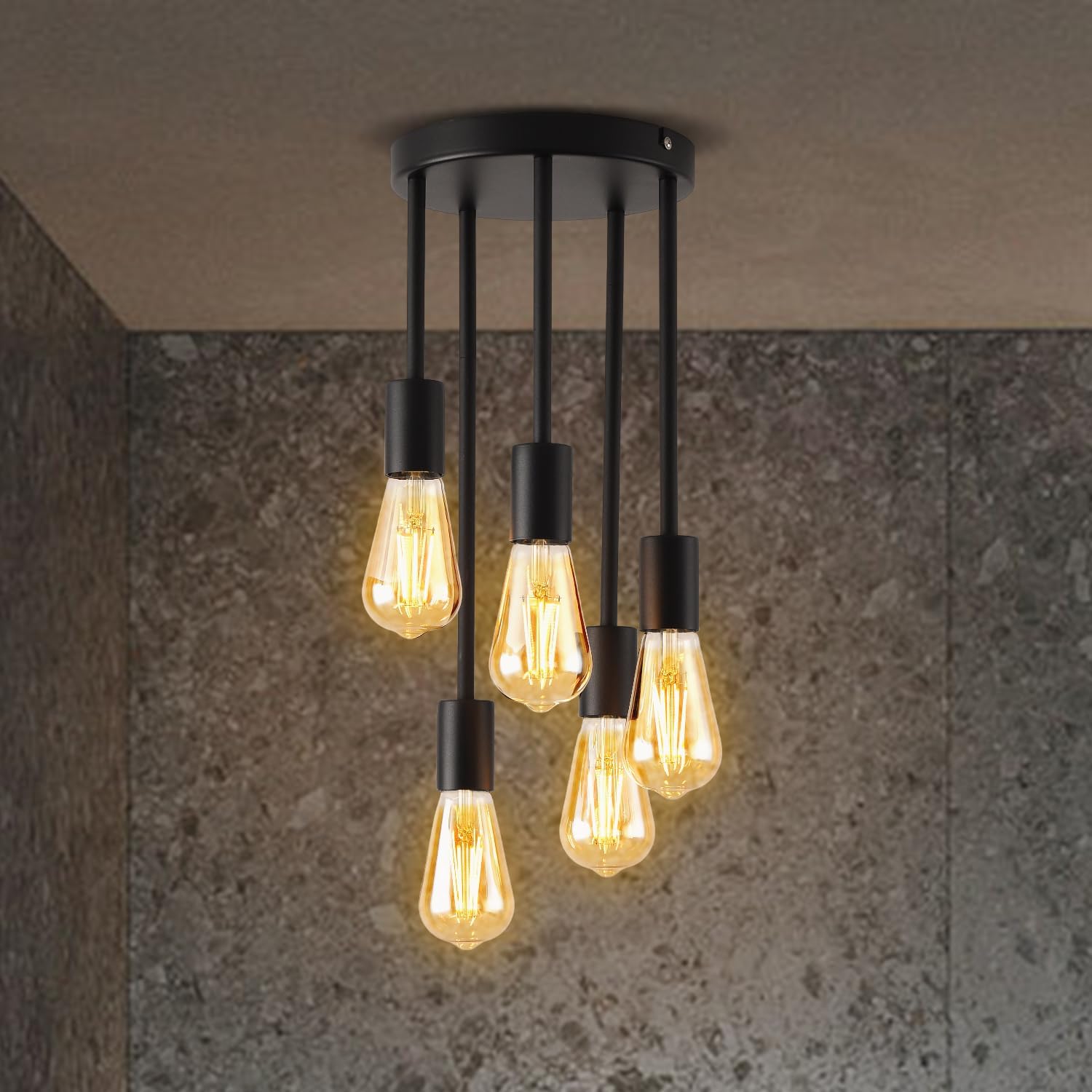 ANWIO Ceiling Lights Fitting, 5 Way Black Ceiling Lamp with E27 Base,Flush Fitti...