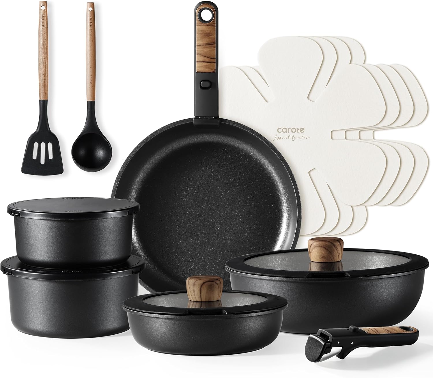 CAROTE 17pcs Pots and Pans Set, Nonstick Cookware Set Detachable Handle, Inducti...