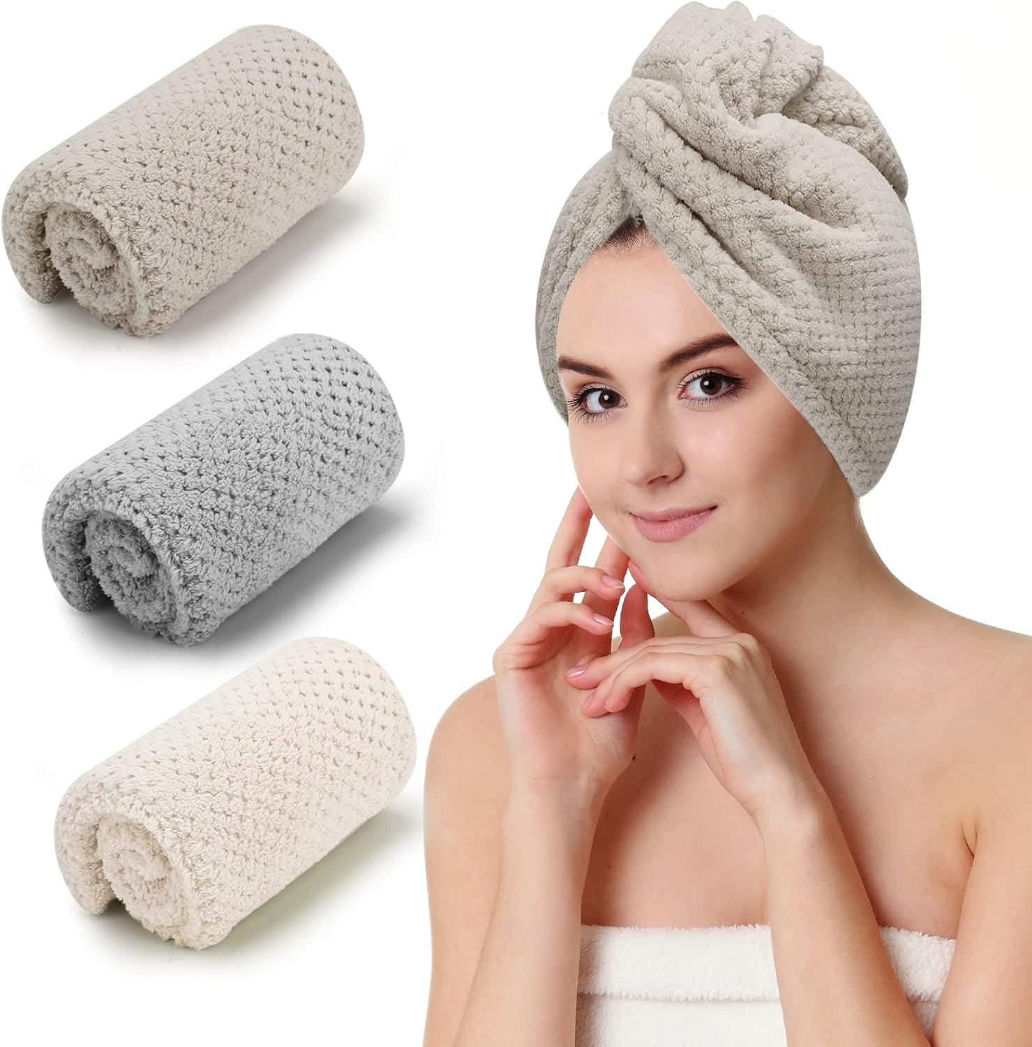 3 PCS Microfiber Hair Towel, Hair Wraps for Women Wet Hair, Fast Drying Hair Tur...