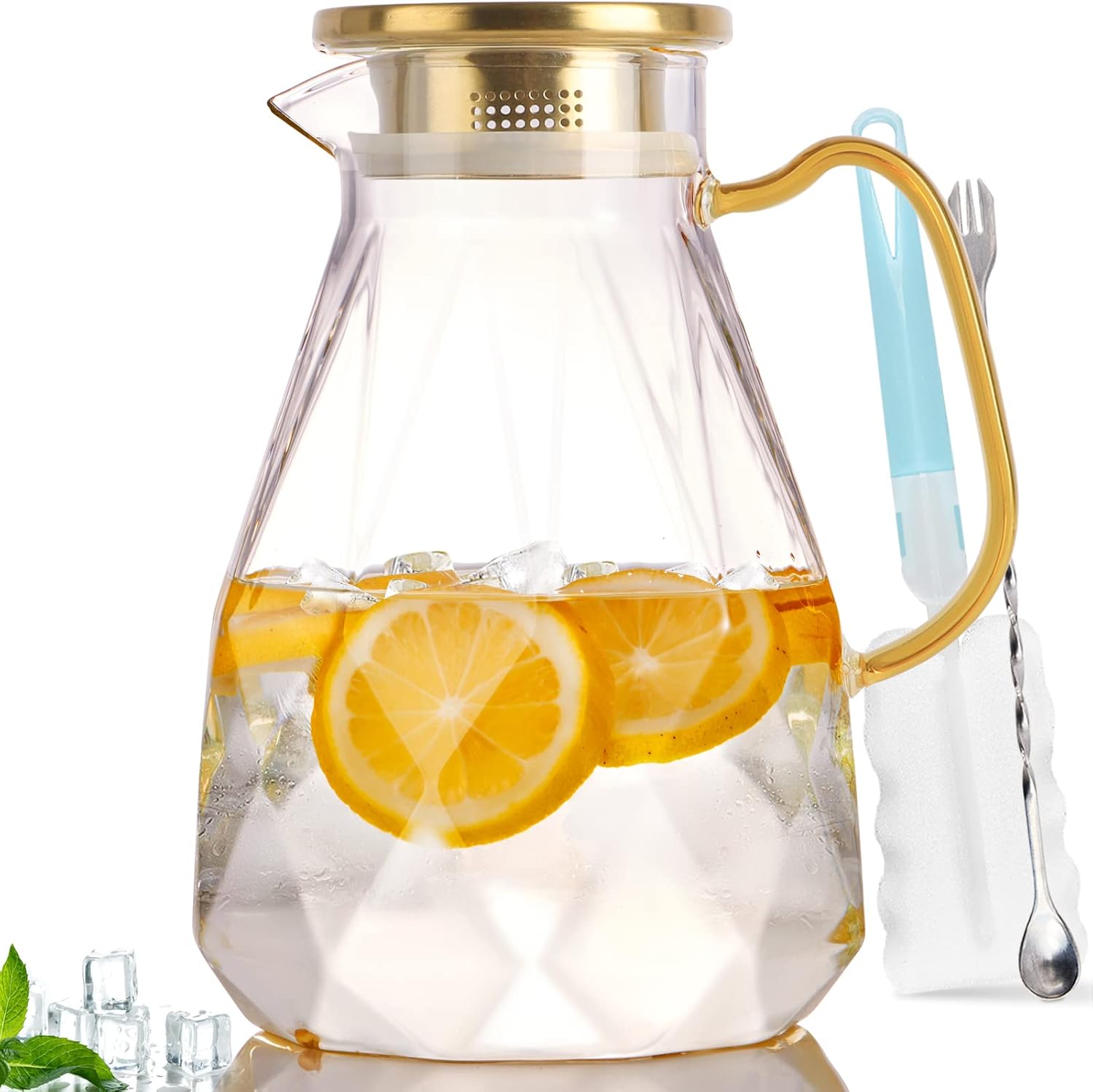 Yirilan Glass Pitcher, 2.2 Liter Water Pitcher With Lid,Iced Tea Pitcher for Fri...