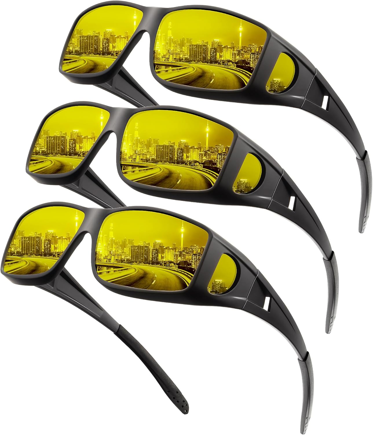 KALIYADI Night-Vision-Glasses Fit-Over-Glasses Wrap-Around Glasses: Anti Glare N...