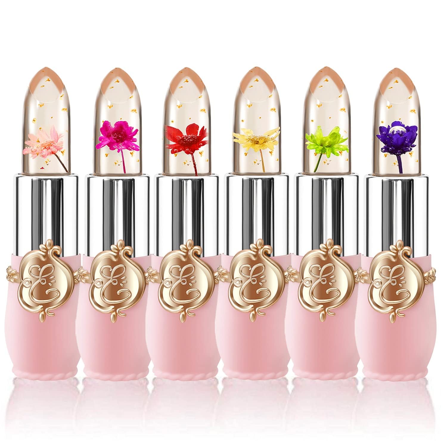 6 Pcs/Set Flower Jelly Lipstick Set Temperature Change Moisturizer Long Lasting...