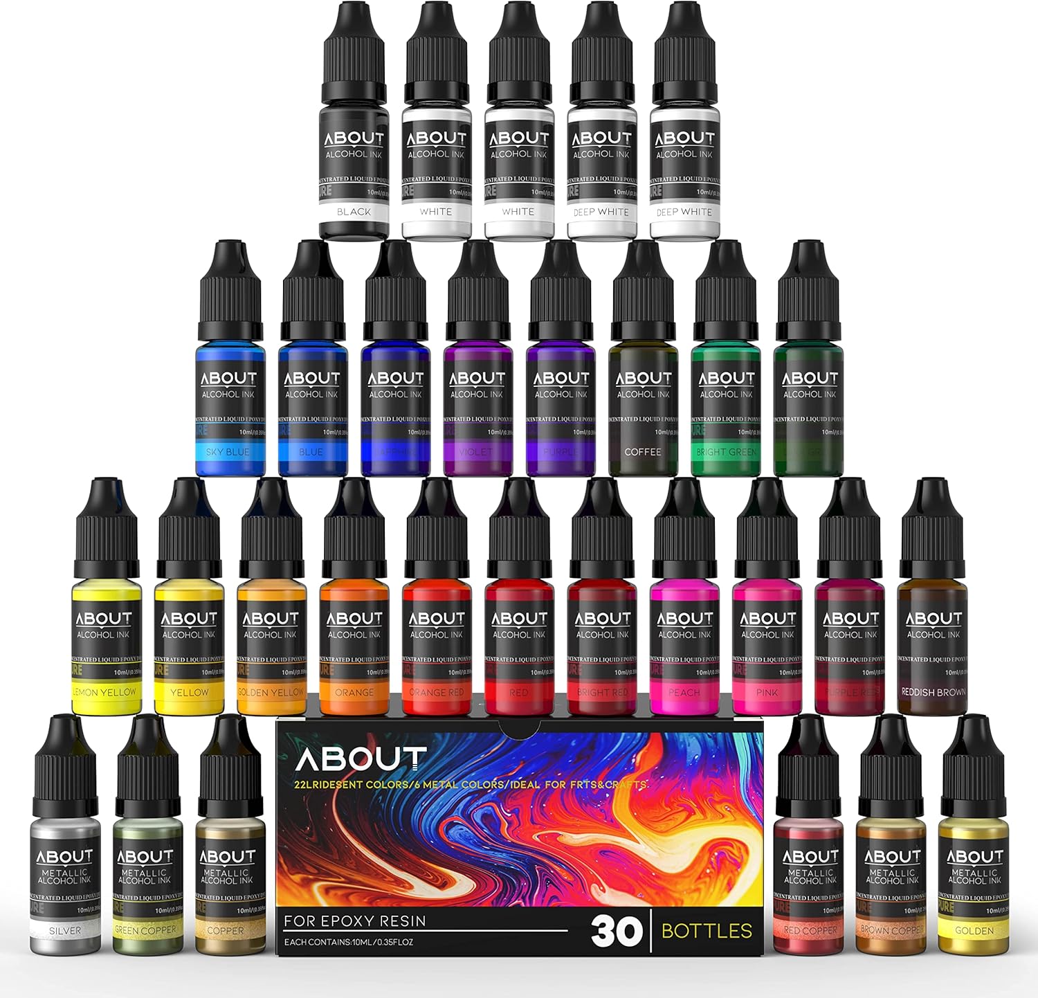 Alcohol Ink 30 Colours Set, Concentrated Epoxy Resin Paint, Resin Dye Alcohol In...