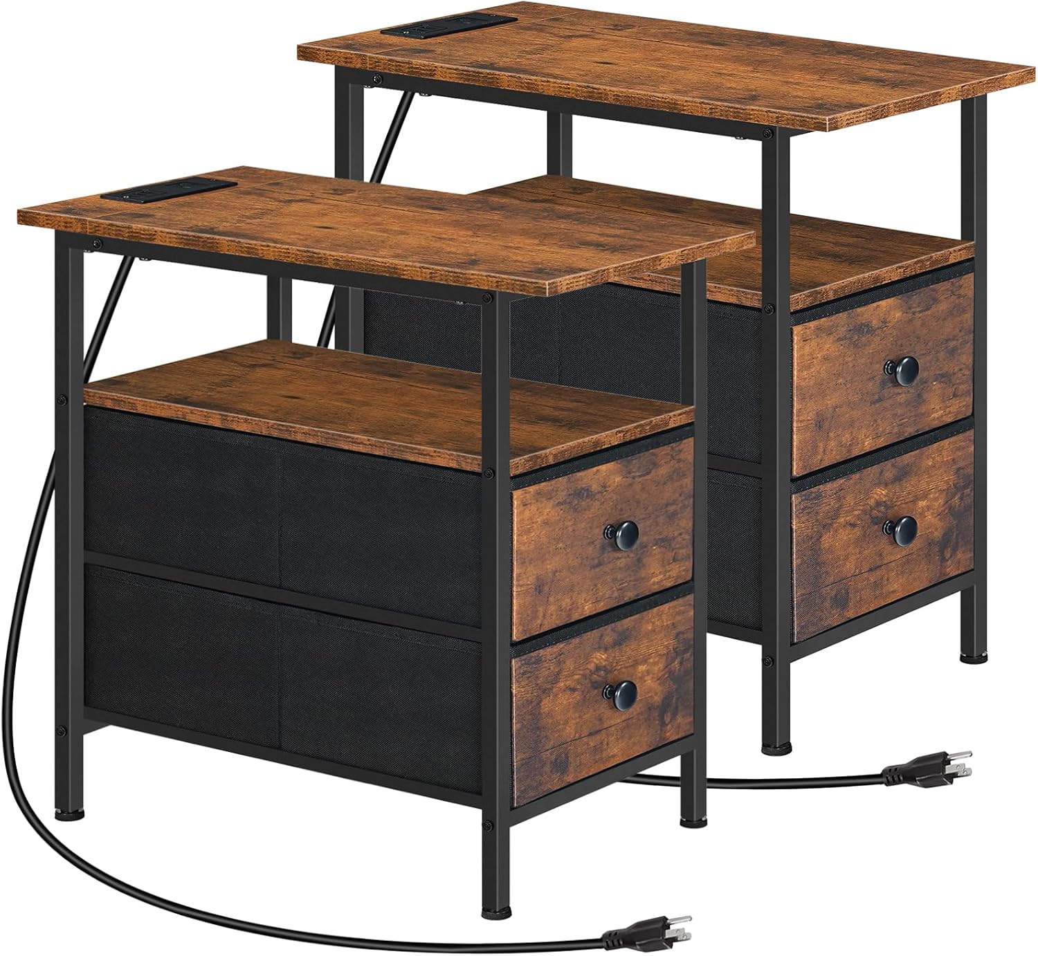 HOOBRO End Table with Charging Station, Set of 2 Narrow Side Tables, Nightstand...