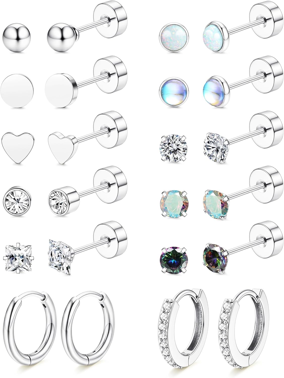 LOLIAS Hypoallergenic Surgical Steel Earrings for Sensitive Ears-20G Flat Back E...