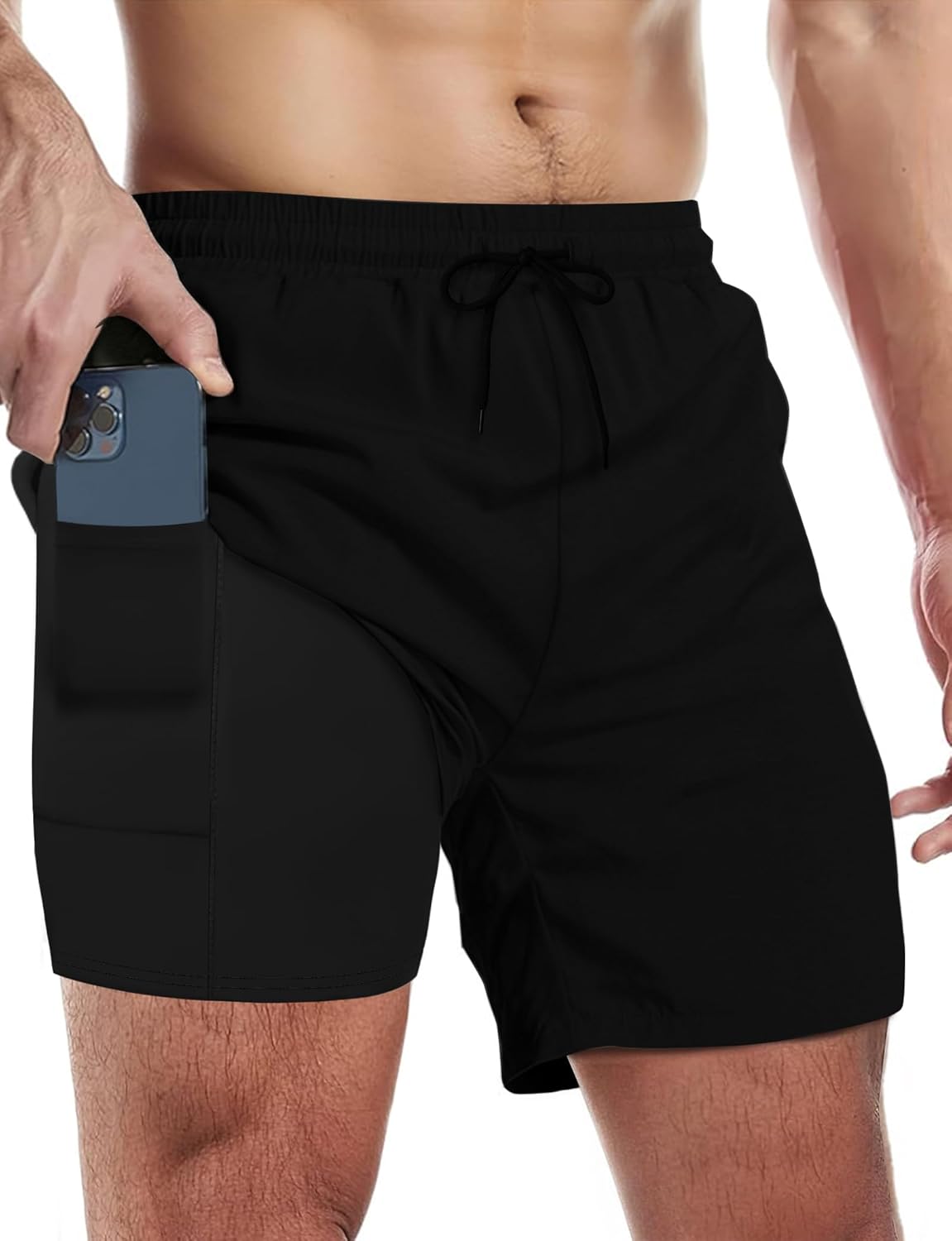 Buauty Mens Swim Trunks with Compression Liner 5 Inch Inseam Quick Dry Swim Shor...
