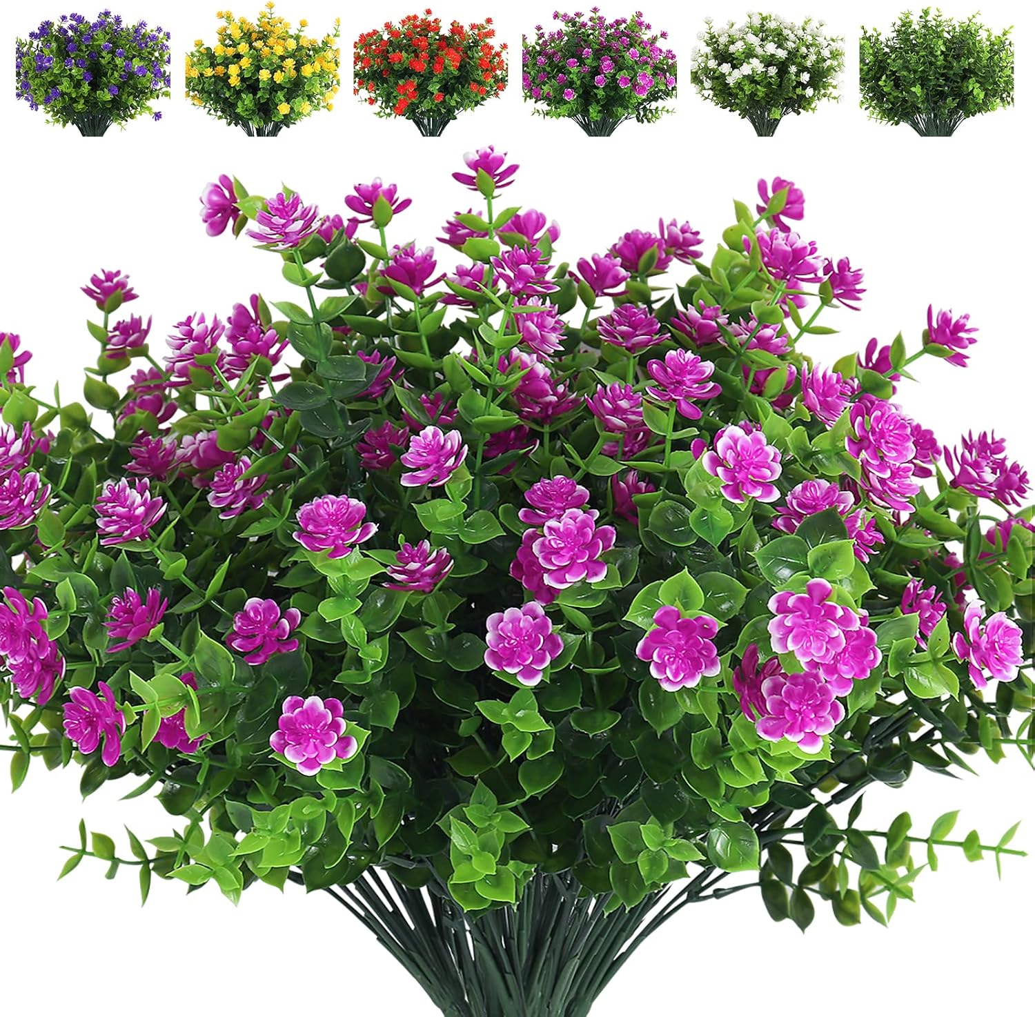 RECUTMS 8 Bundles Artificial Flowers Outdoor UV Resistant Plants Fake Greenery F...