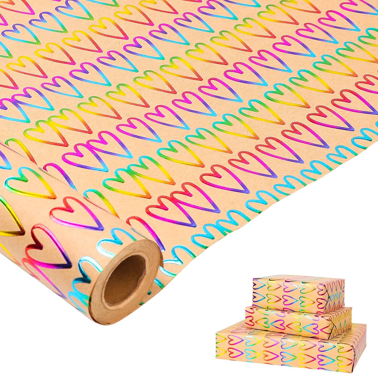 HBell Kraft Wrapping Paper Roll,10m Colorful Gift Wrapping Paper,Rainbow Wrap Pa...