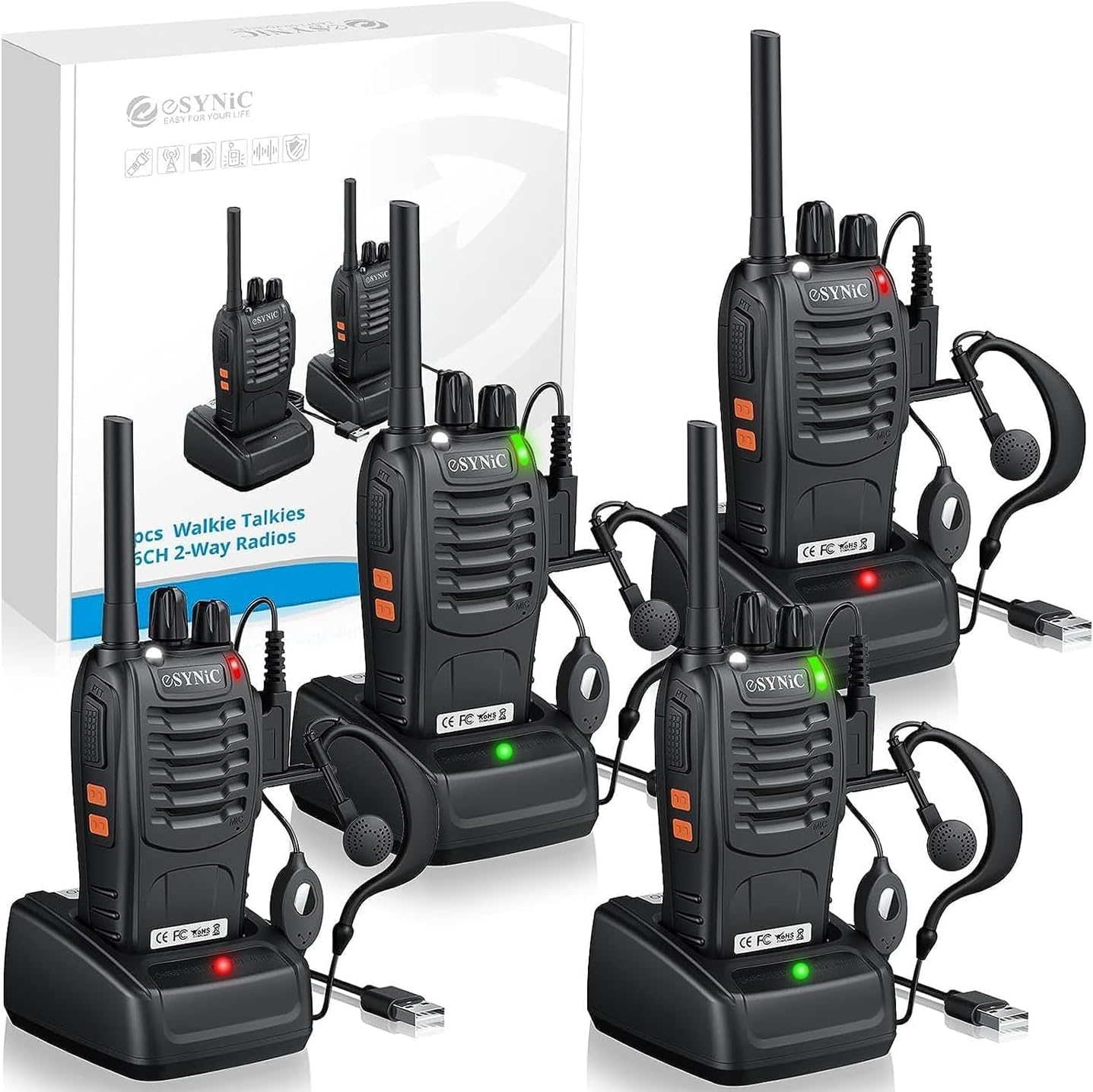 eSynic 4Pack Professional Walkie Talkies for Adult...