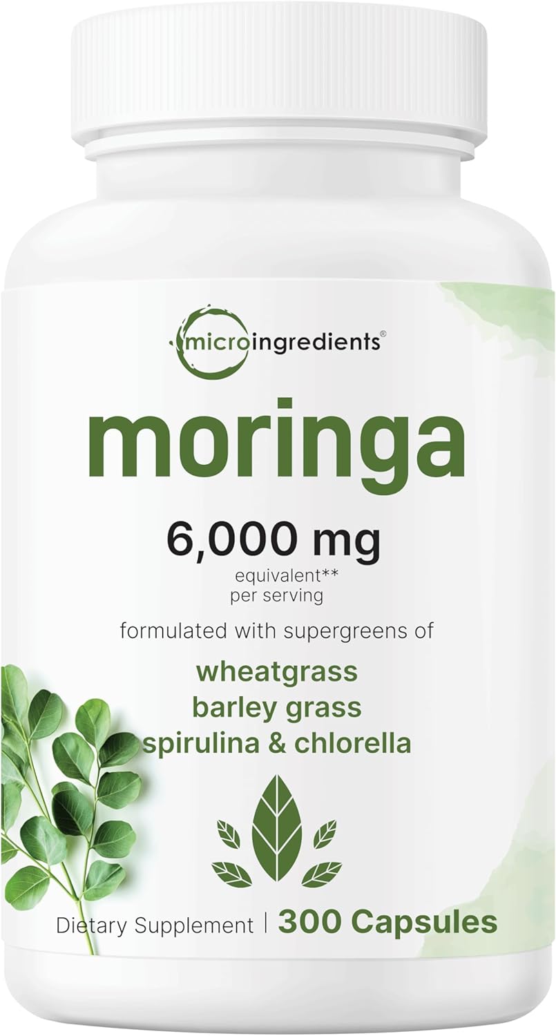 Moringa Oleifera 6,000mg Equivalent | 300 Capsules with Supergreens Blend of Whe...