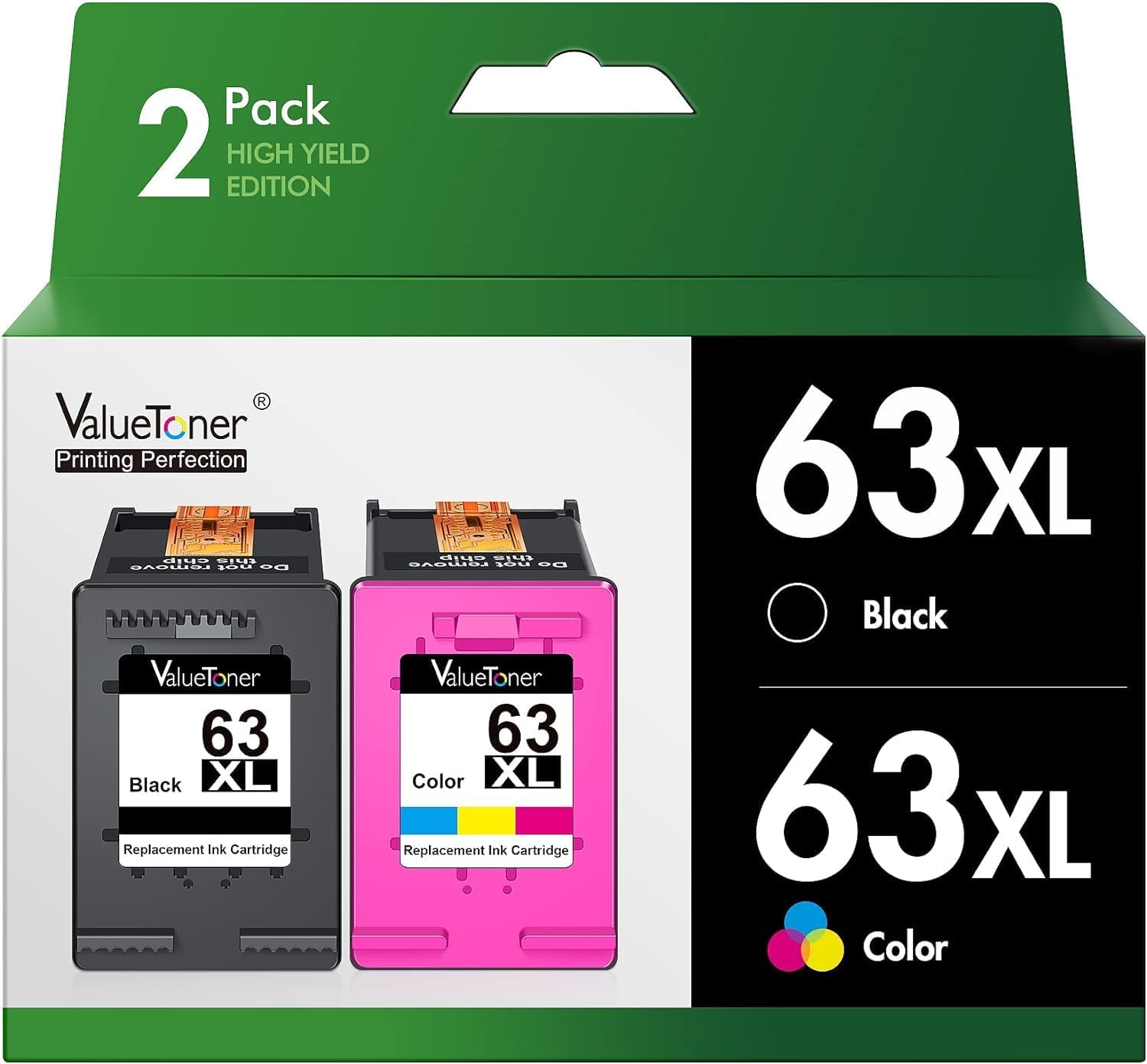 Valuetoner Remanufactured Ink Cartridge Replacement for HP Ink 63 63XL to use wi...