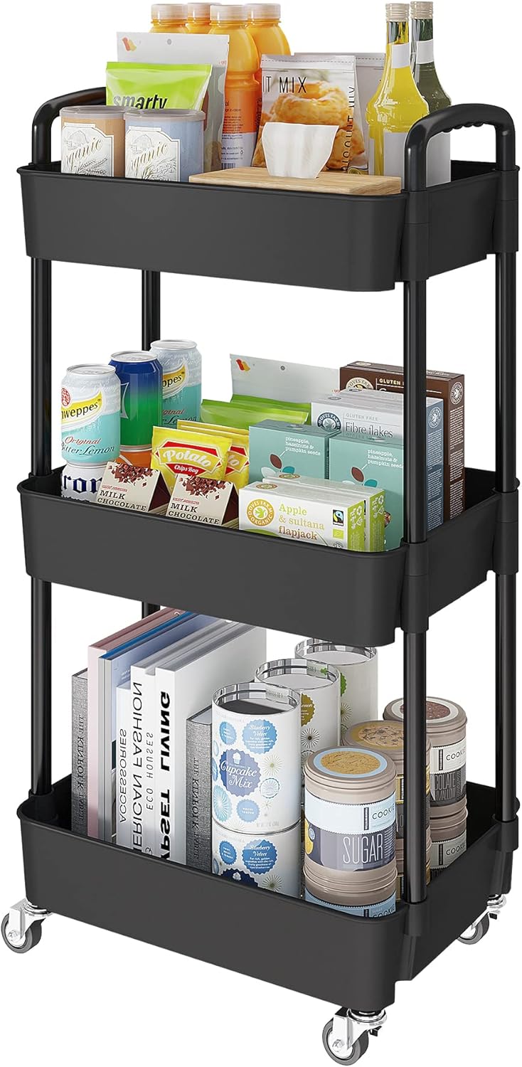 Laiensia 3-Tier Kitchen Storage Cart,Multifunction Utility Rolling Storage Organ...
