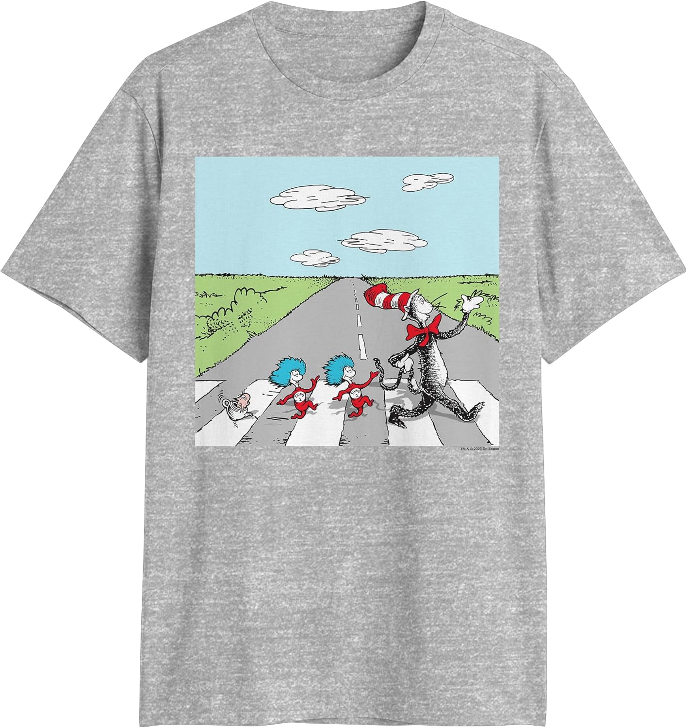 Dr. Seuss Cat in The Hat Thing One Two Crossing Mens Adult T-Shirt Heather Mediu...
