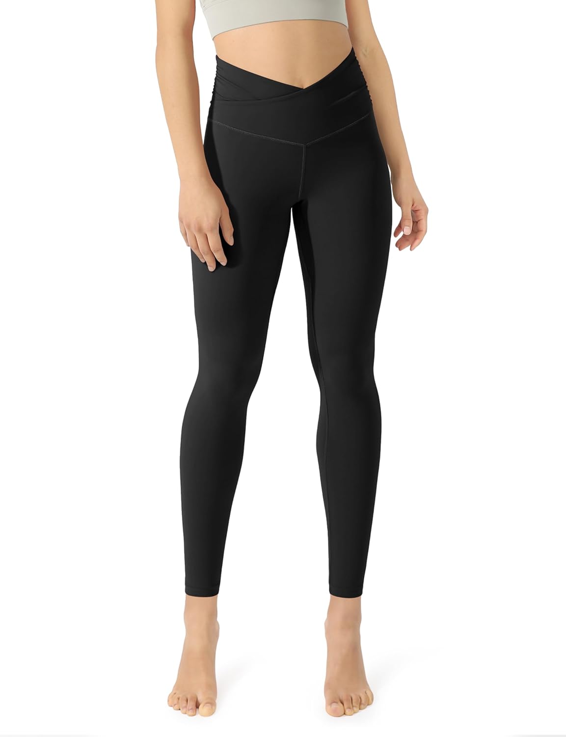ODODOS Women's Cross Waist Yoga Leggings with Inner Pocket, 23"/25"/28" Gathered...