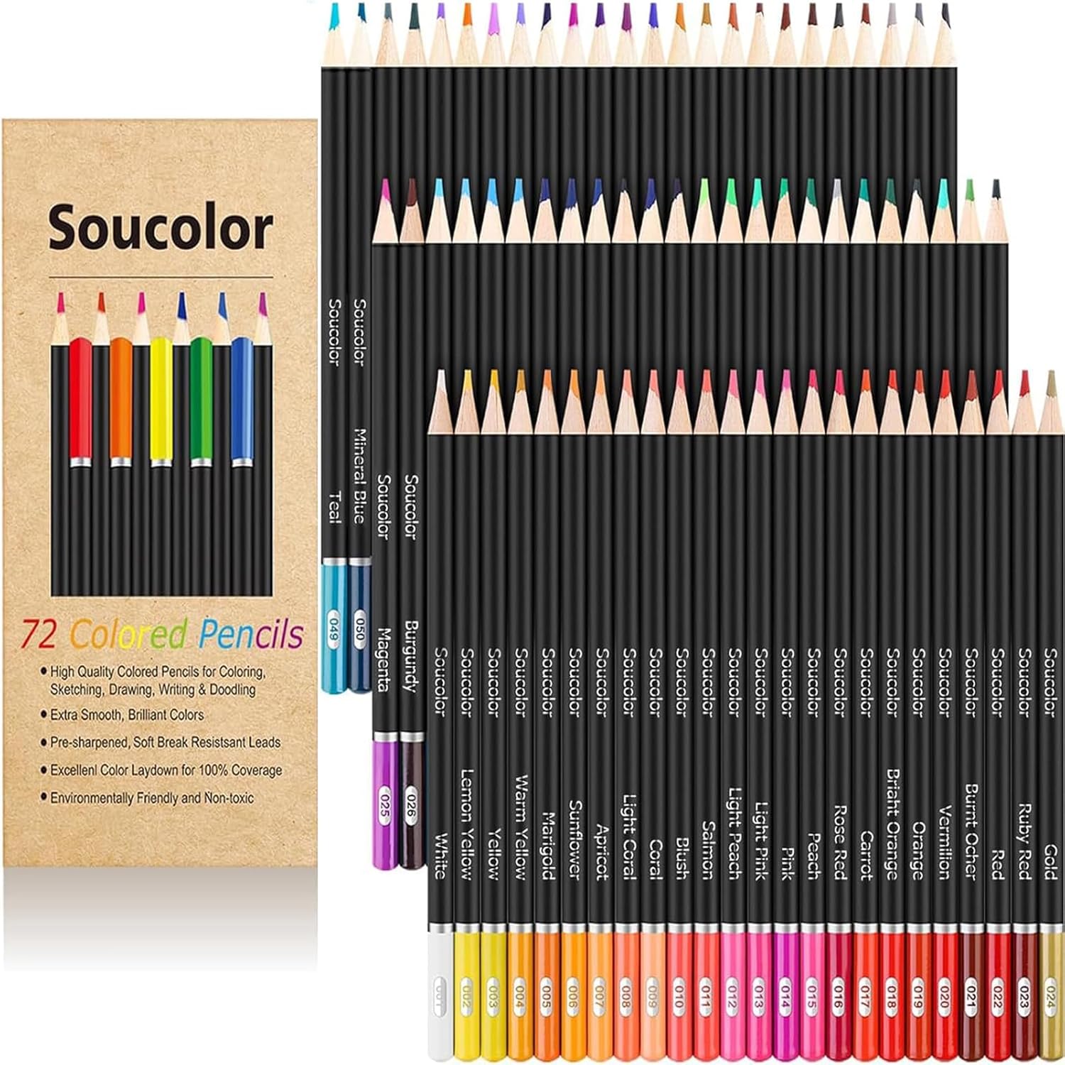 Soucolor 72-Color Colored Pencils for Adult Coloring Books, Back to School Suppl...