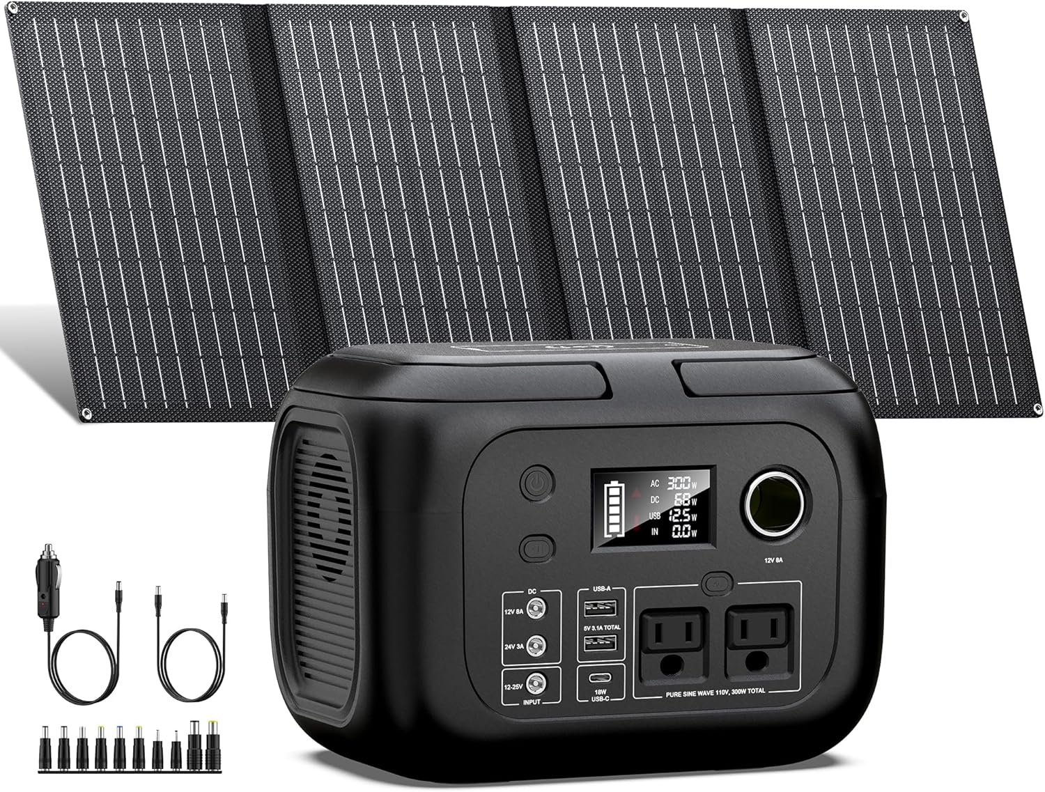 Solar Powered Generator 300W Peak/70400mAh, 260Wh Portable Power Station with So...