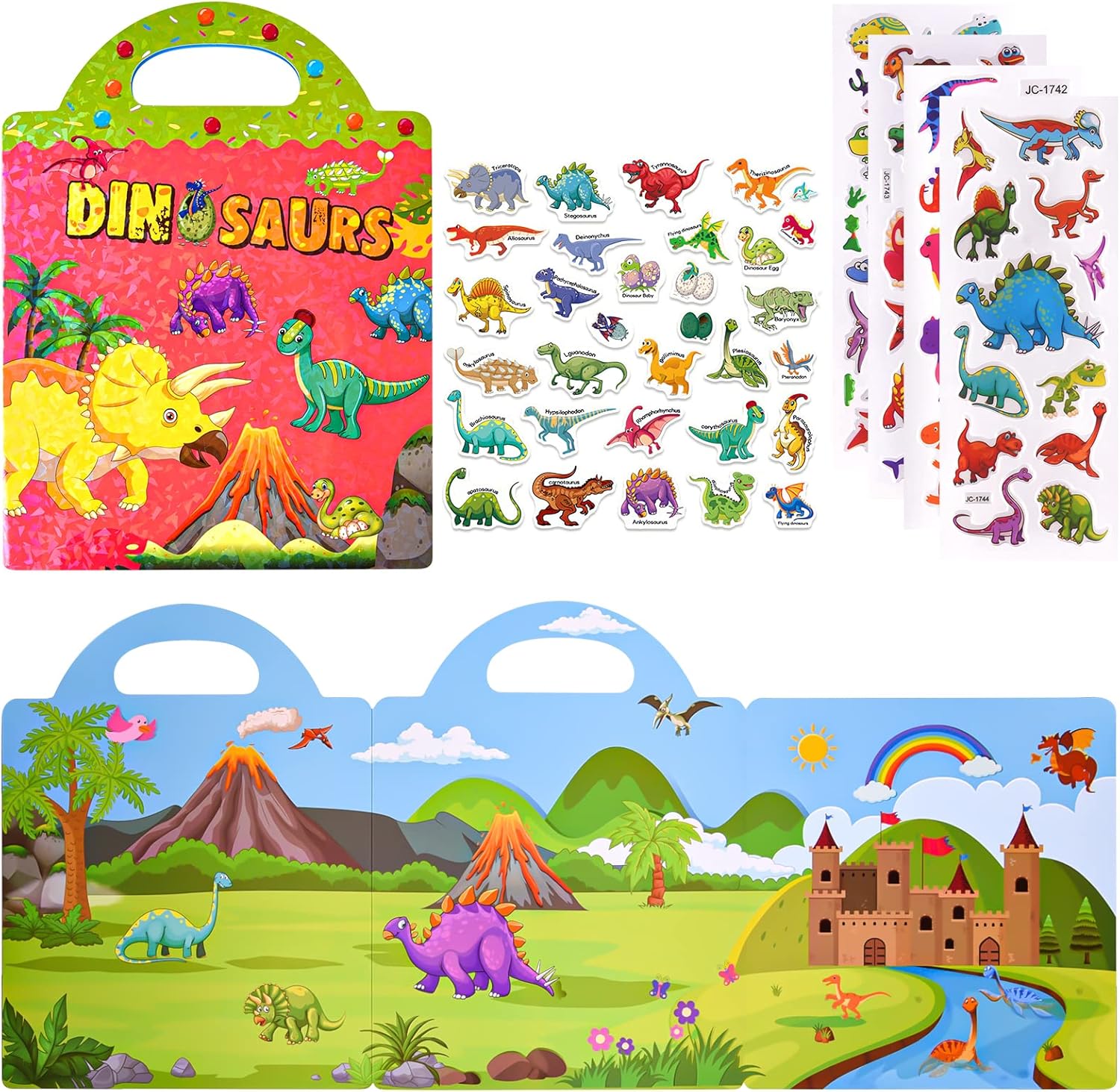 ASTARON 3D Puffy Sticker Book for Kids,88 Pcs Reusable Dinosaurs Jelly Stickers...