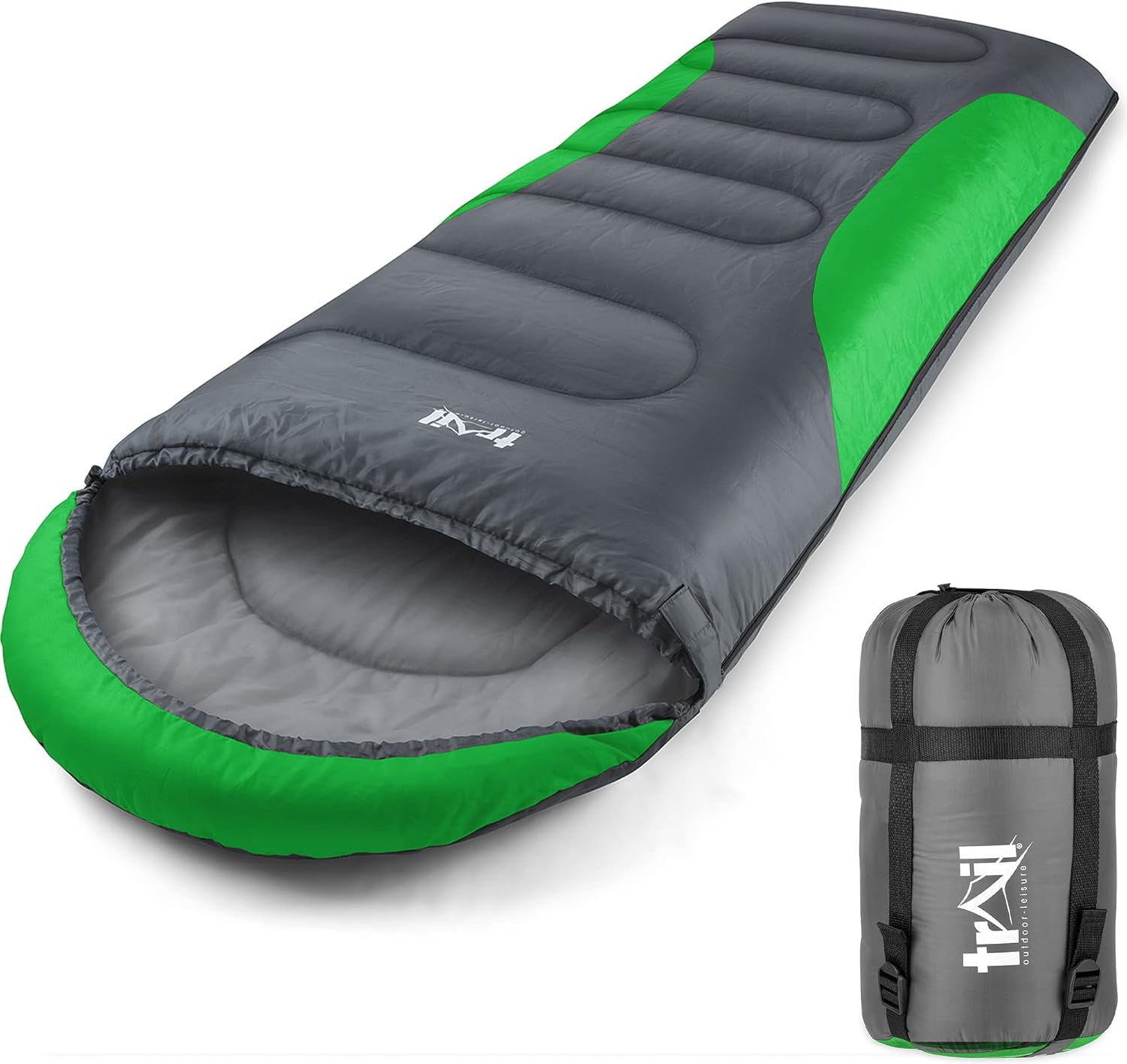 Trail Envelope Sleeping Bag With Snug Hood, Single Adult, 3 Season, Water-Resist...