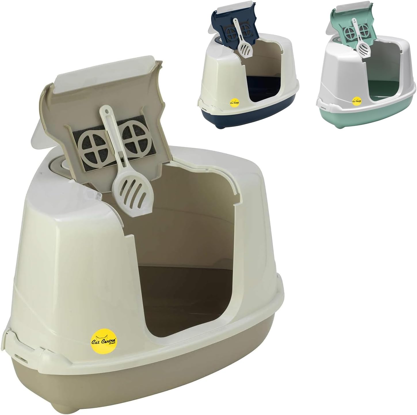CAT CENTRE Grey Large Corner Cat Flip Litter Tray Hooded Box Toilet +Scoop +Char...