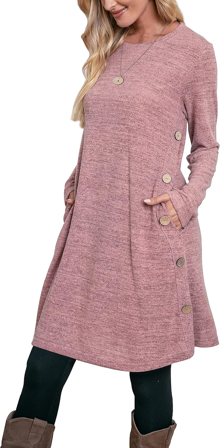 Aokosor Jumper Dress for Women Long Sleeve Dress Ladies Button Tunic Dress with...