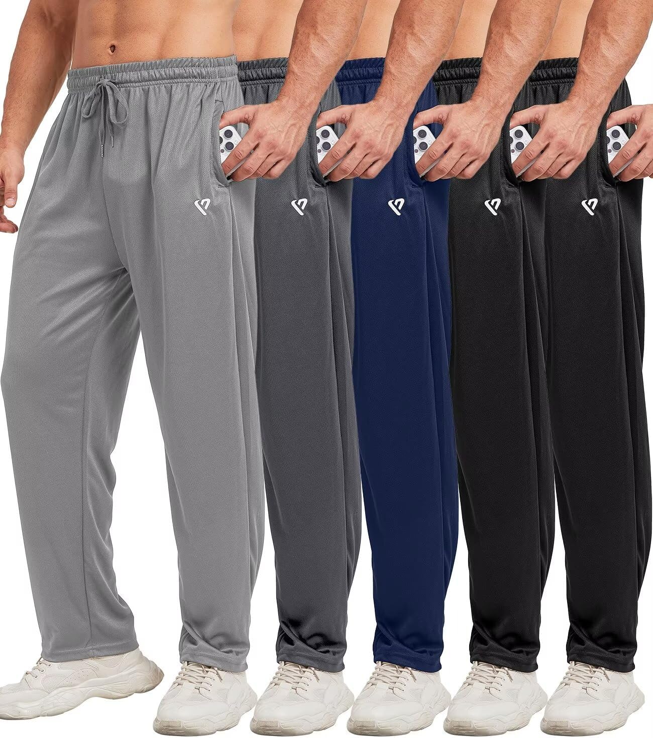 5 Pack Mens Sweatpants Open Bottom Joggers for Men with Zip Pockets Loose Fit Me...