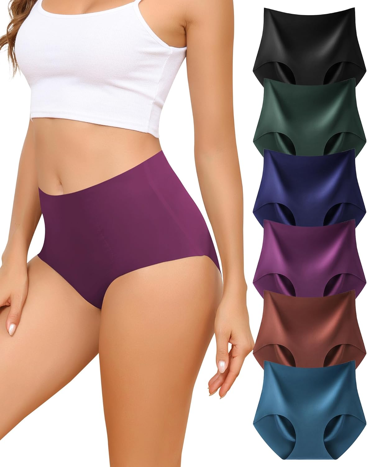 LEVAO Seamless High Waisted Underwear for Women No Show Full Coverage Briefs Str...