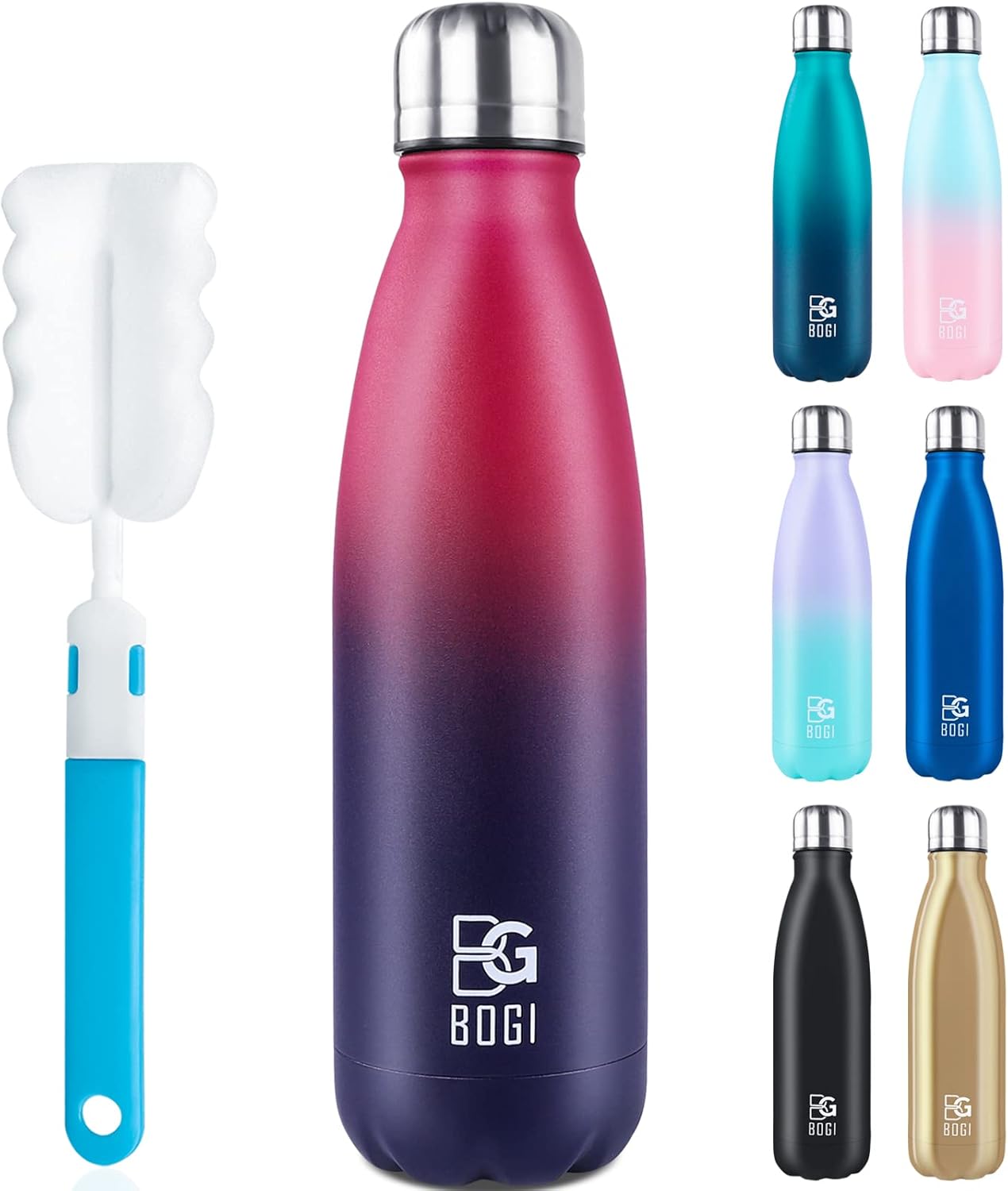 BOGI Insulated Water Bottles,500ml Metal Water Bottles,Leakproof Stainless Steel...