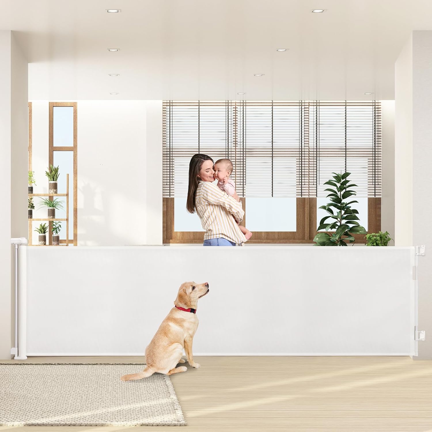HollyHOME Retractable Stair Gate 300cm Extra Wide One-Hand Operation Baby Gate S...