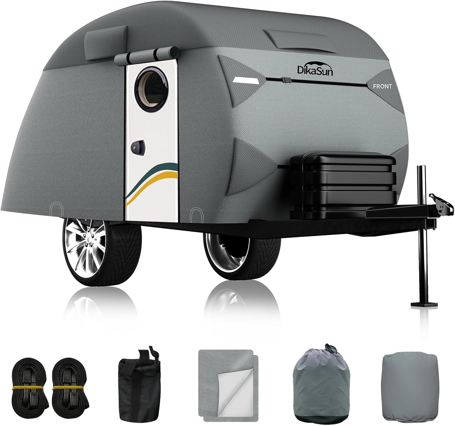 Teardrop Trailer Cover, 7 Layers Waterproof Camper Cover (Fits 12' - 15' Trailer...