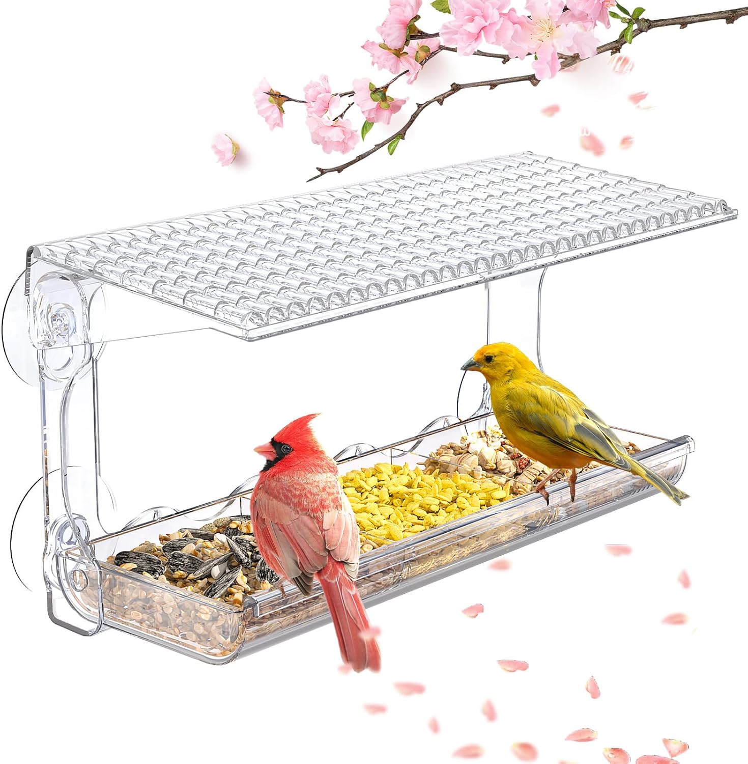 Window Bird Feeder for Outdoors, Clear Bird Feeders Window Mounted with Strong S...