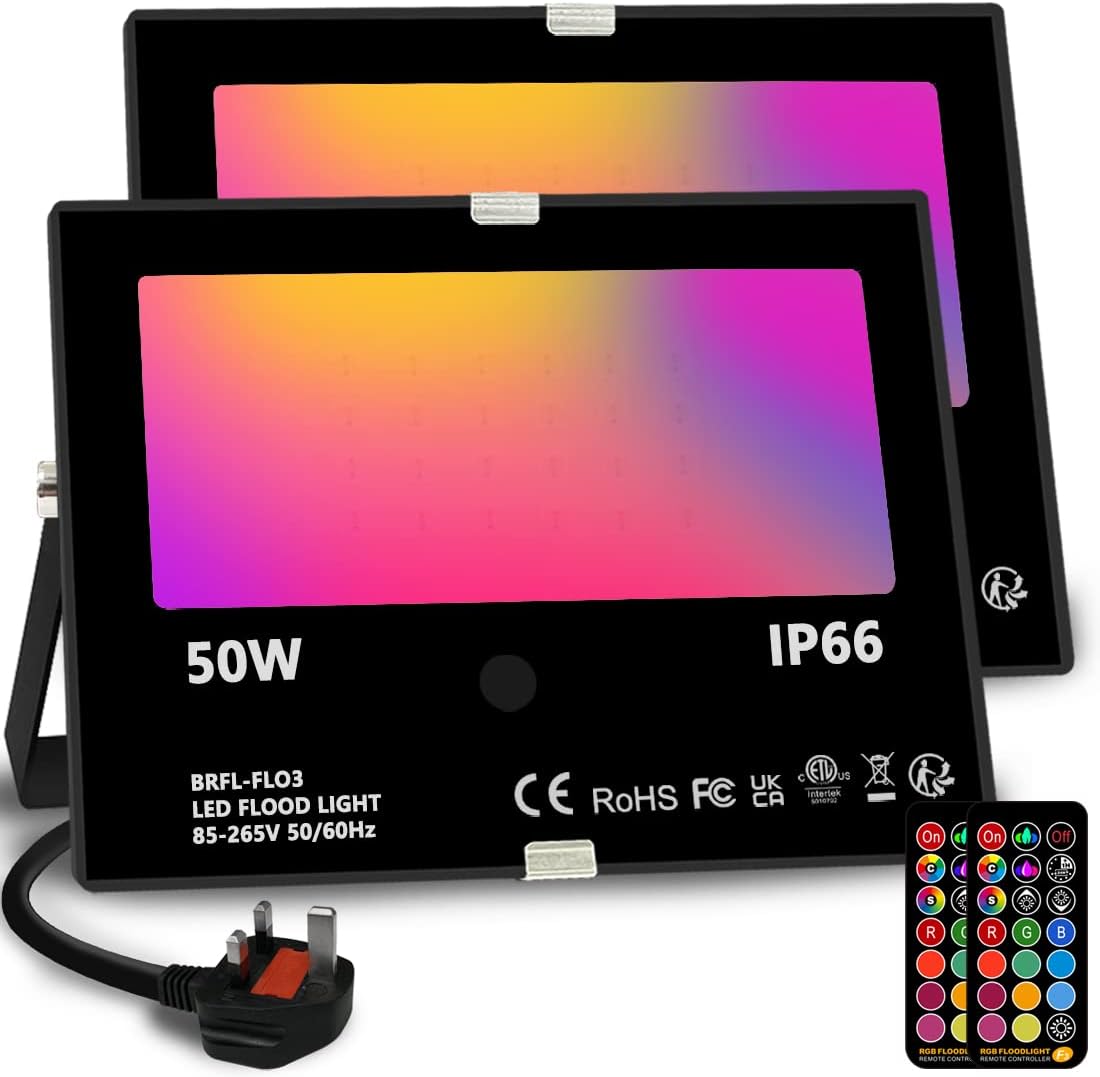 Bhochy LED Floodlight Outdoor 50W, Colour Changing Flood Lights with Remote Cont...