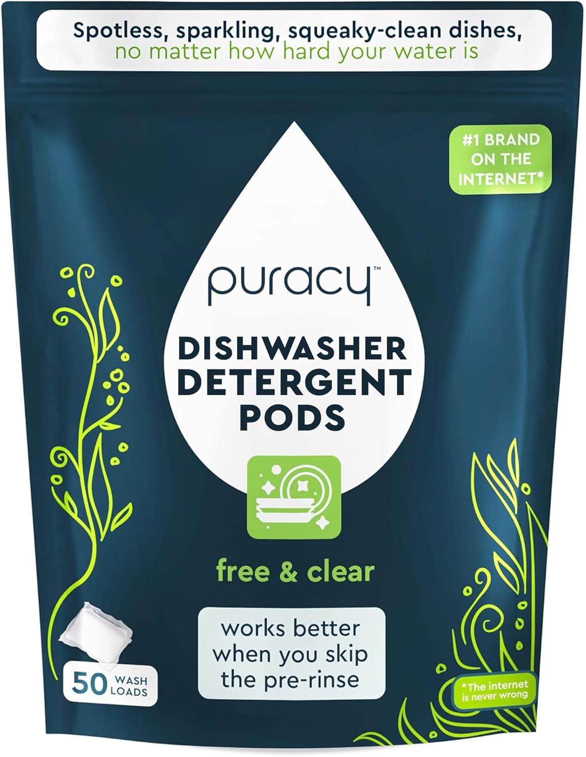 Puracy Dishwasher Pods, Natural Dishwasher Detergent, Free & Clear Dish tabs - E...
