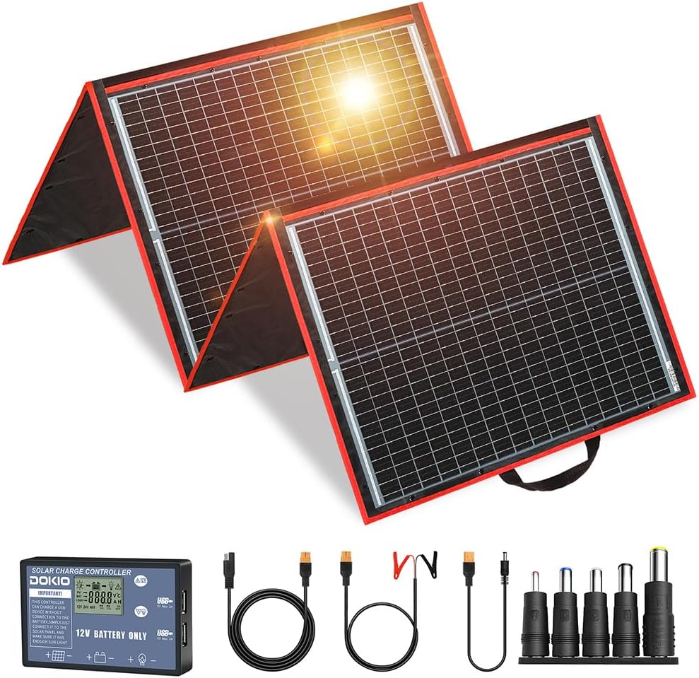 DOKIO 160W 18V Portable Solar Panel Kit (ONLY 9lb) Folding Solar Charger with 2...