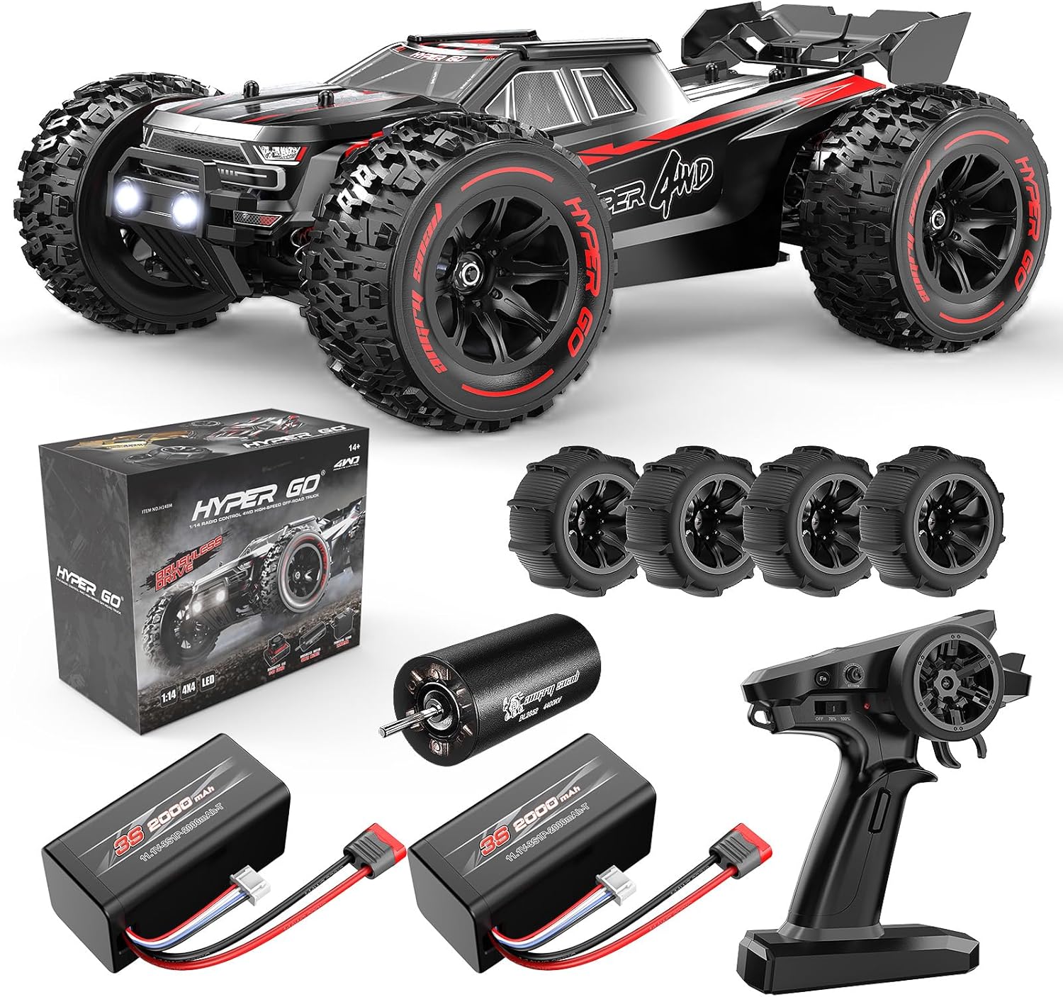 HYPER GO H14BM 1/14 Brushless RC Cars for Adults Fast 50 mph, RC Trucks 4X4 Offr...