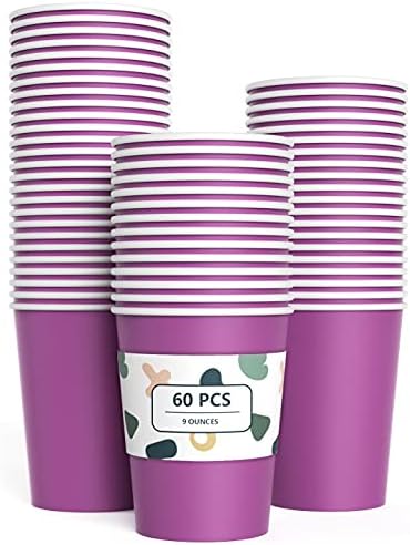 YANGTE 60 Pieces Purple Paper Cups Disposable Party Cups Biodegradable and Compo...