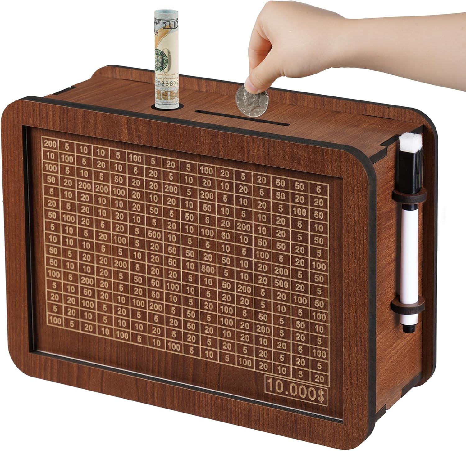 Cash Vault Wooden Savings Box, Piggy Bank for Adults Kids, Coin Bank for Boys an...