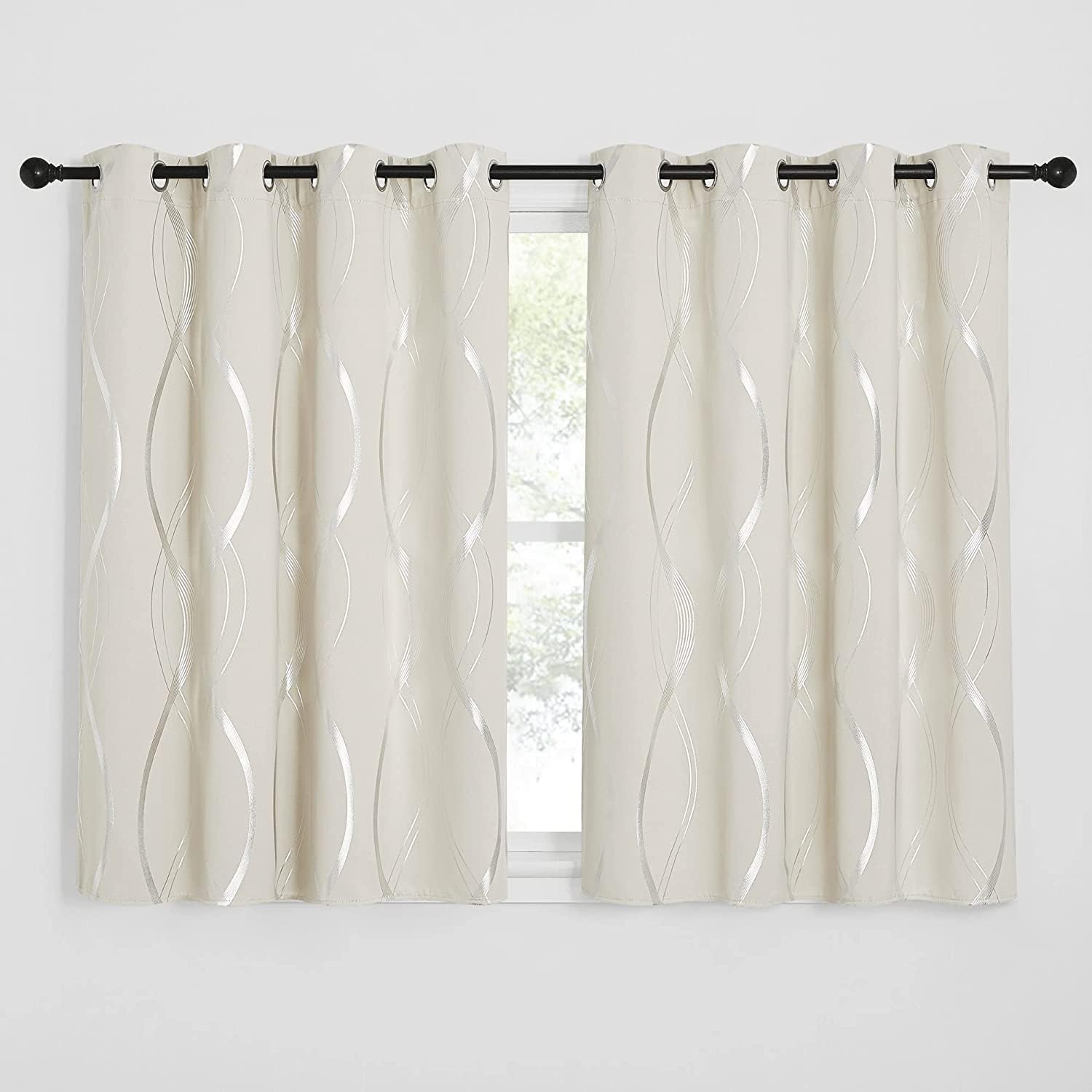 PONY DANCE Eyelet Blackout Curtains - Foil Thermal Curtains with Printed Line Wa...