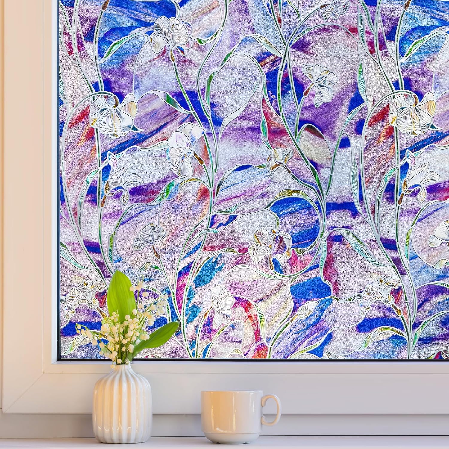 SUNBABY Stained Glass Window Film:303,3D Decorative Window Privacy Film,Window D...