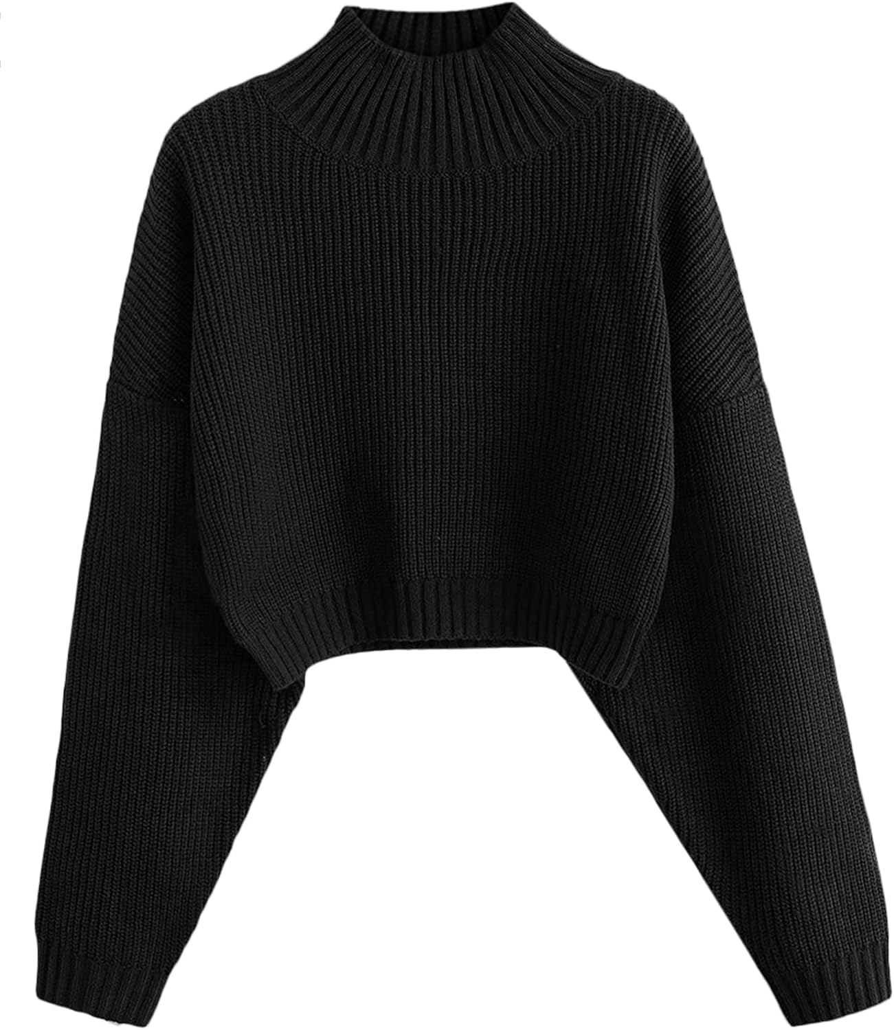 ZAFUL Women's Cropped Turtleneck Sweater Lantern Sleeve Ribbed Knit Pullover Swe...
