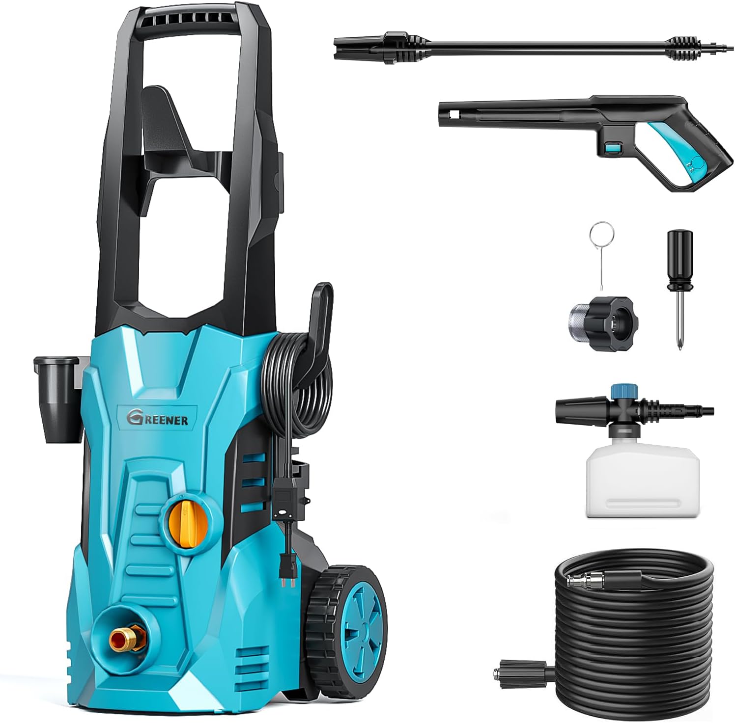 GREENER Electric Pressure Washer 3800 PSI, Adjustable Nozzle, 2.4GPM, High Press...